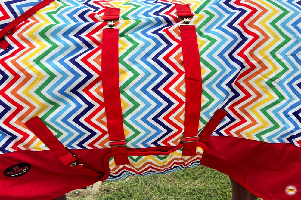 Hilason Rainbow Zigzag 74 In 1200D Winter Waterproof Poly Horse Blanket Belly Wrap | Horse Blanket | Horse