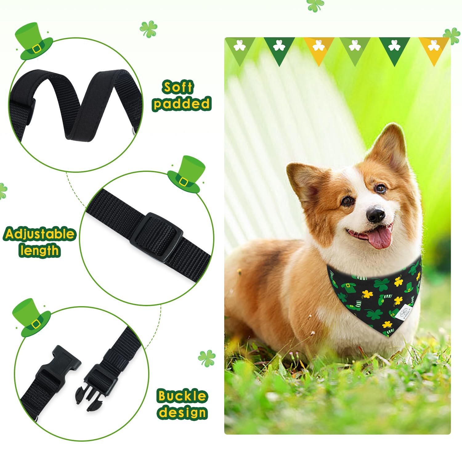 E-Clover Fall Dog Collar - Plaid Thanksgiving Dog Collar Bandana & Matching Scrunchie Adjustable Dog Collars For Xs Small Dogs P