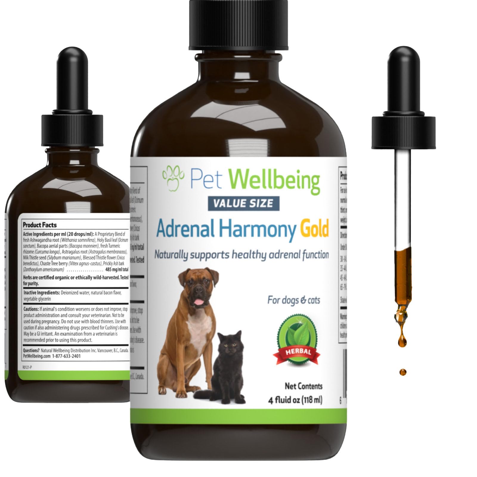 Pet Wellbeing Adrenal Harmony Gold for Dogs - Supports Adrenal Function & Normal Cortisol Levels with Ashwagandha & Bacopa - NAS