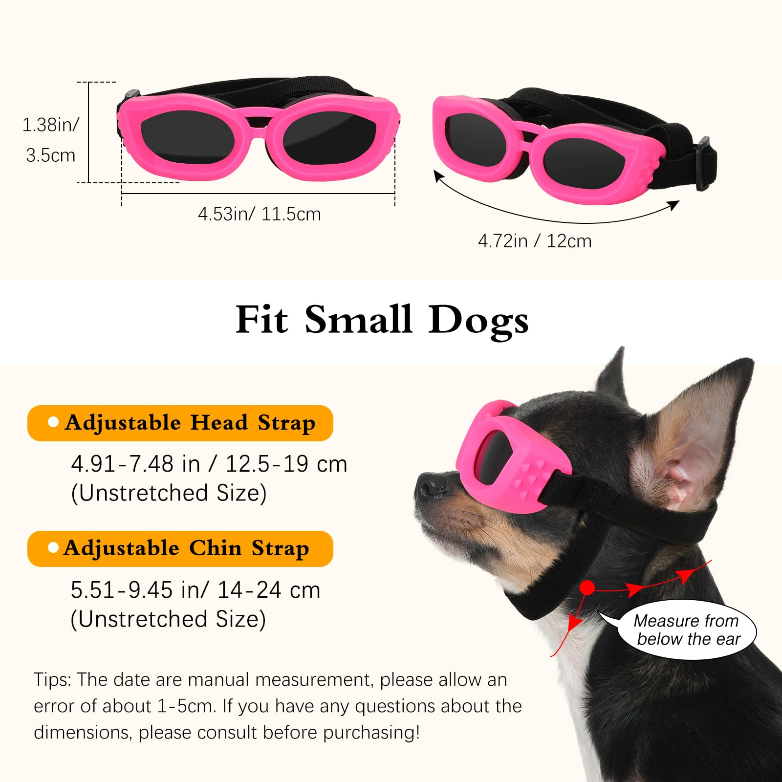 Lewondr Dog Sunglasses Small Breed, Small Dog Goggles With Adjustable Straps, Uv/Wind/Dust/Fog Proof Dog Eye Protection Sunglass