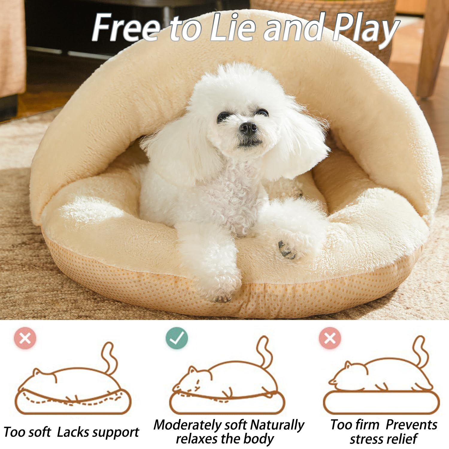 Bed for Dog and Cat, Pet Bed, Ultra Soft Cute Plush Slipper Cat Cave Bed, Anti Slip Warm Pet House Nest, Self-Warming, Ideal for