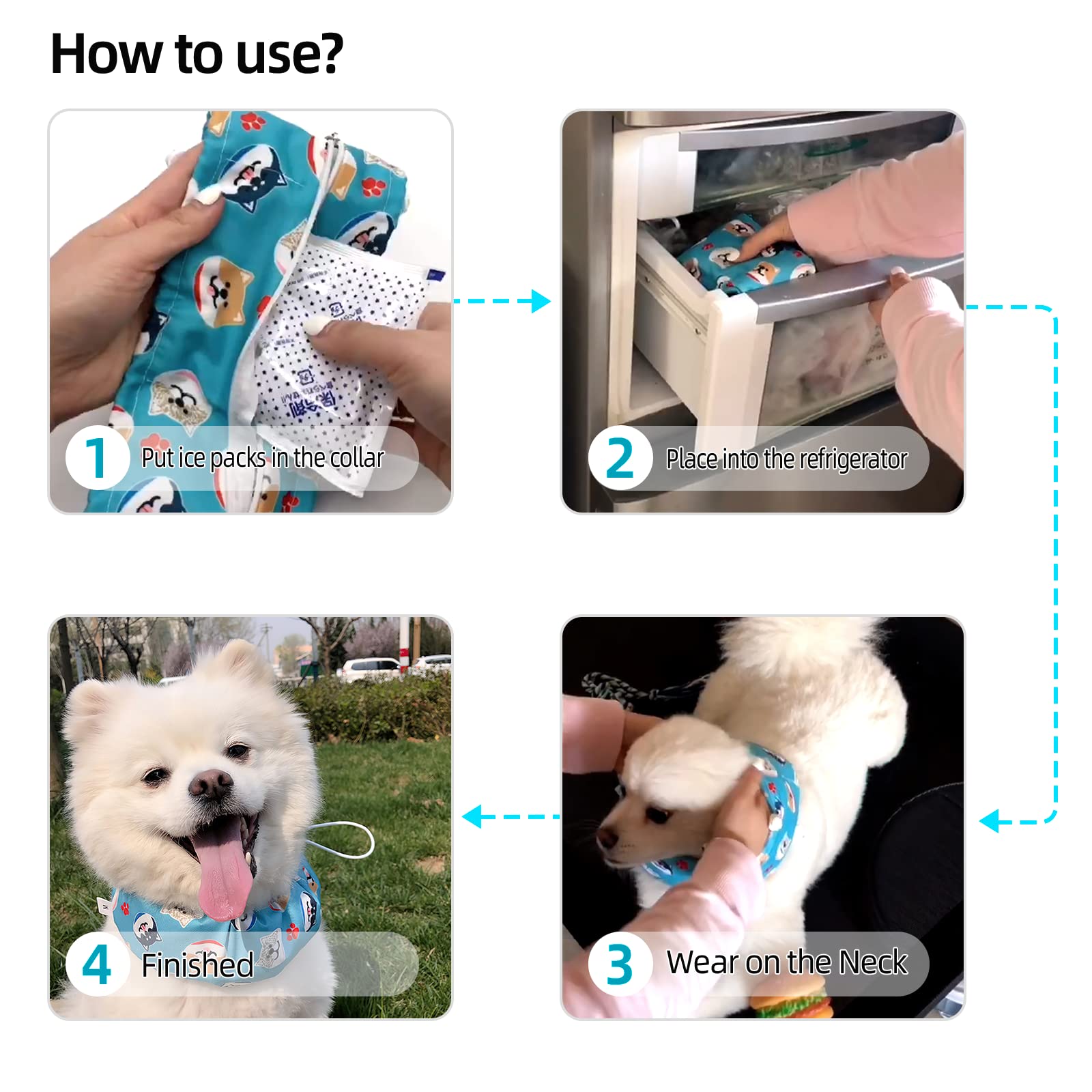 Kudes Dog Cooling Bandana Collar With Recyclable Ice Packs, Pet Dog Adjustable Ice Chill Out Collar Scarf Neck Cooler Wrap For C