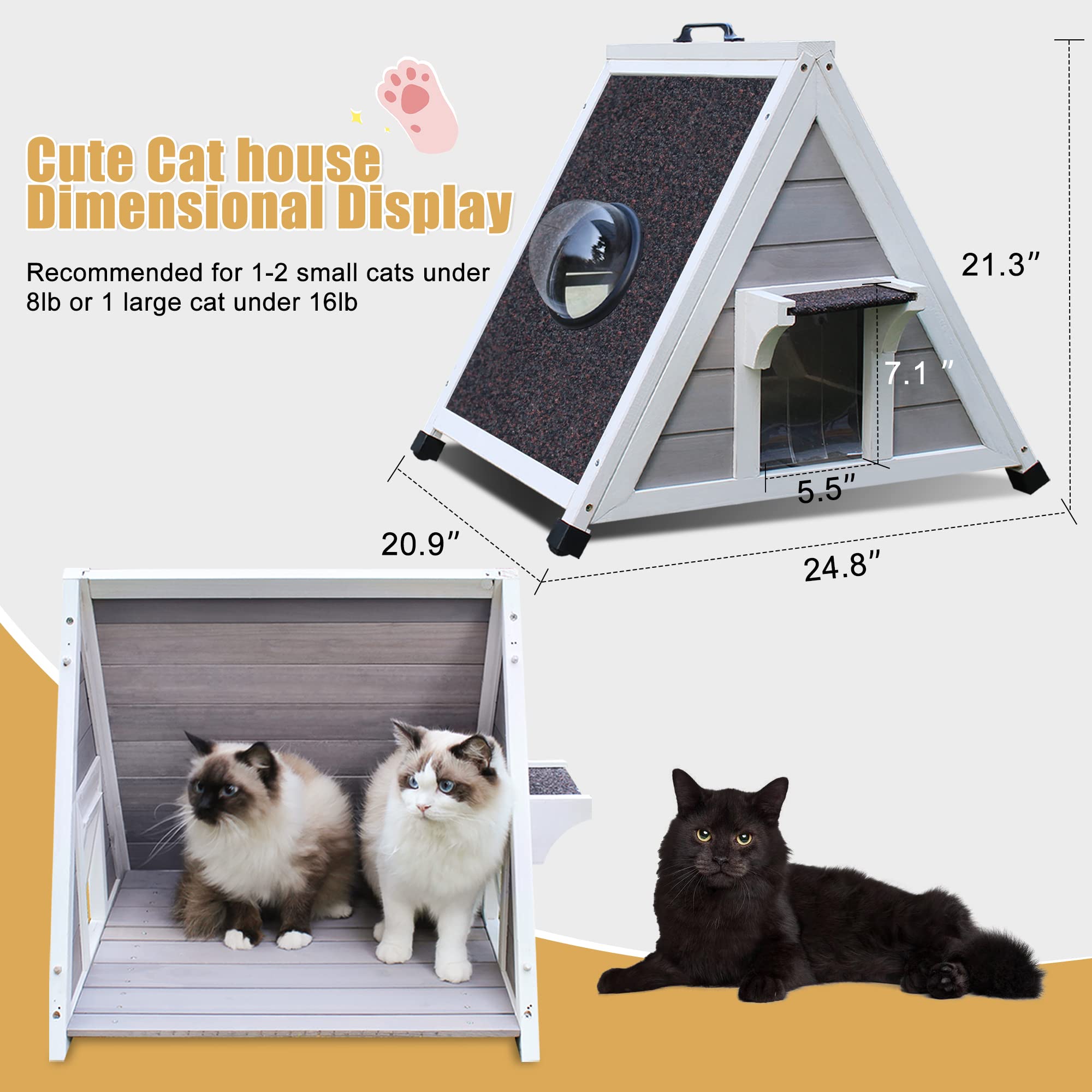Deblue Weatherproof Outdoor Feral Cat House, Feral Cat House With Escape Door And Clear Window, Small Animal House And Habitats-