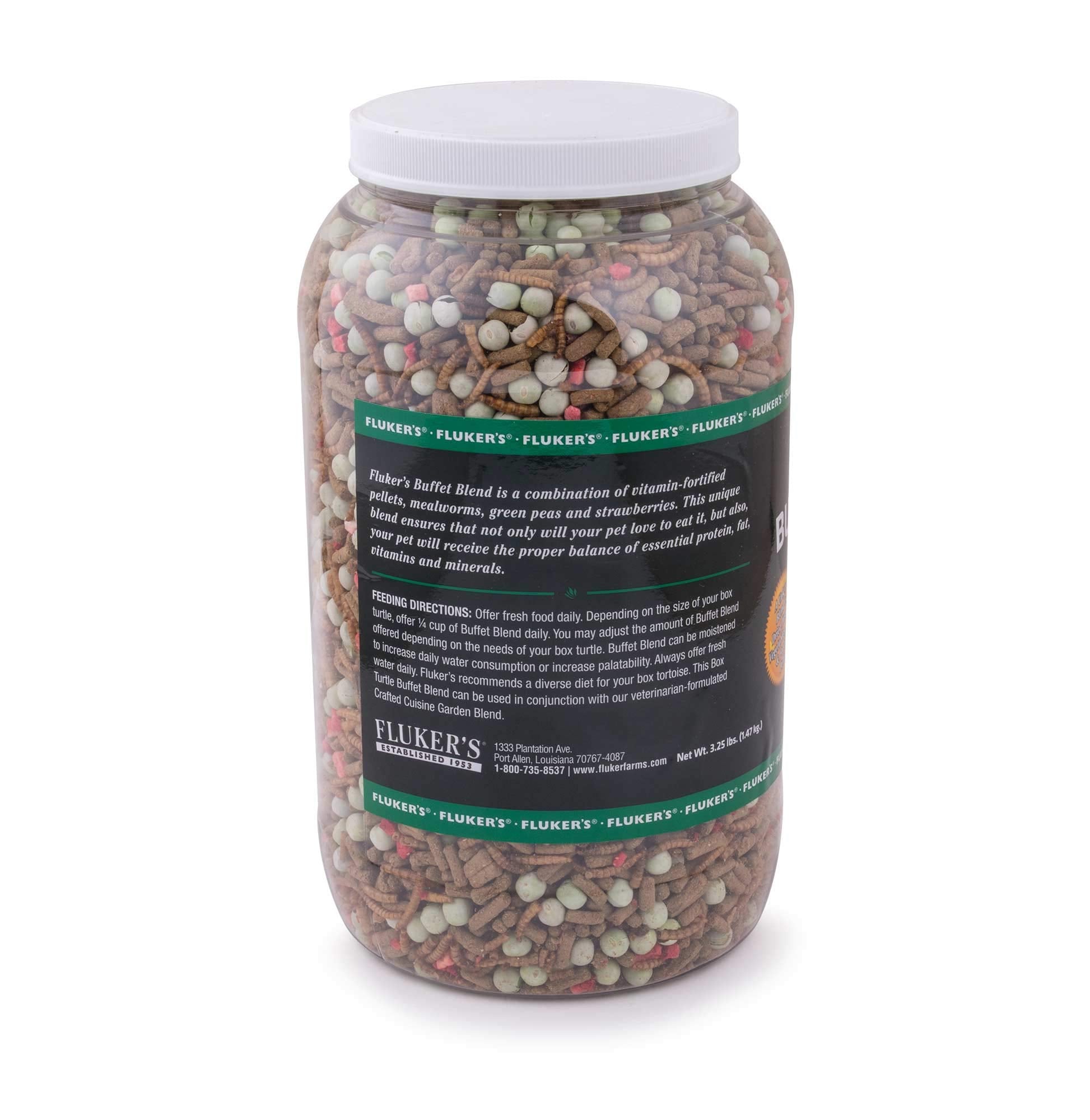 Flukers Buffet Blend Box Turtle Diet, Insects, Veggies and Fruit with Fortified Pellets, 3.25 lbs.