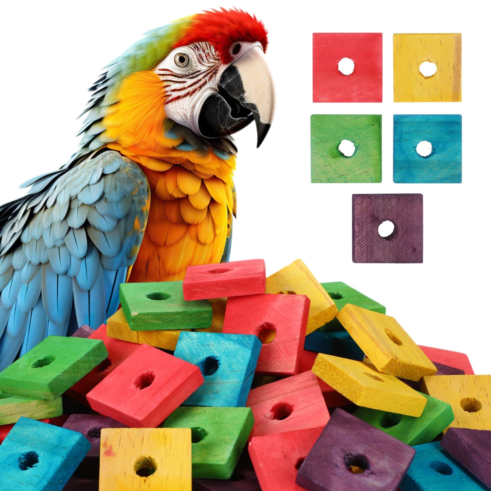 Sumind 80 Pieces Bird Toy Wooden Blocks Parrot Chewing Toys Mini Wood Chips Small Animals Cage Accessories For Diy Playing Chewi