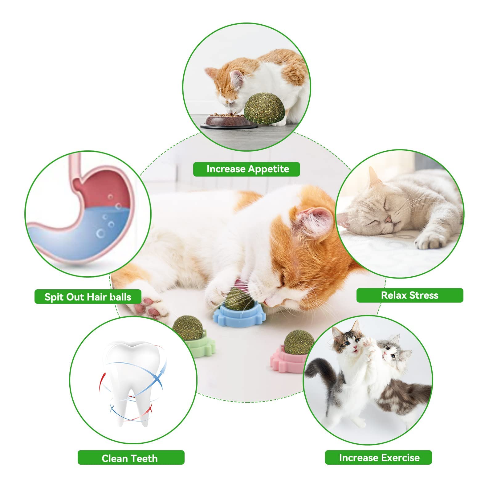 Aucenix Catnip Balls Toy For Cat, Wall Catnip Roller For Cat Licking, Teeth Cleaning Dental Edible Kitten Toy, Natural Rotating Crab Cat Toy (3 Colors)