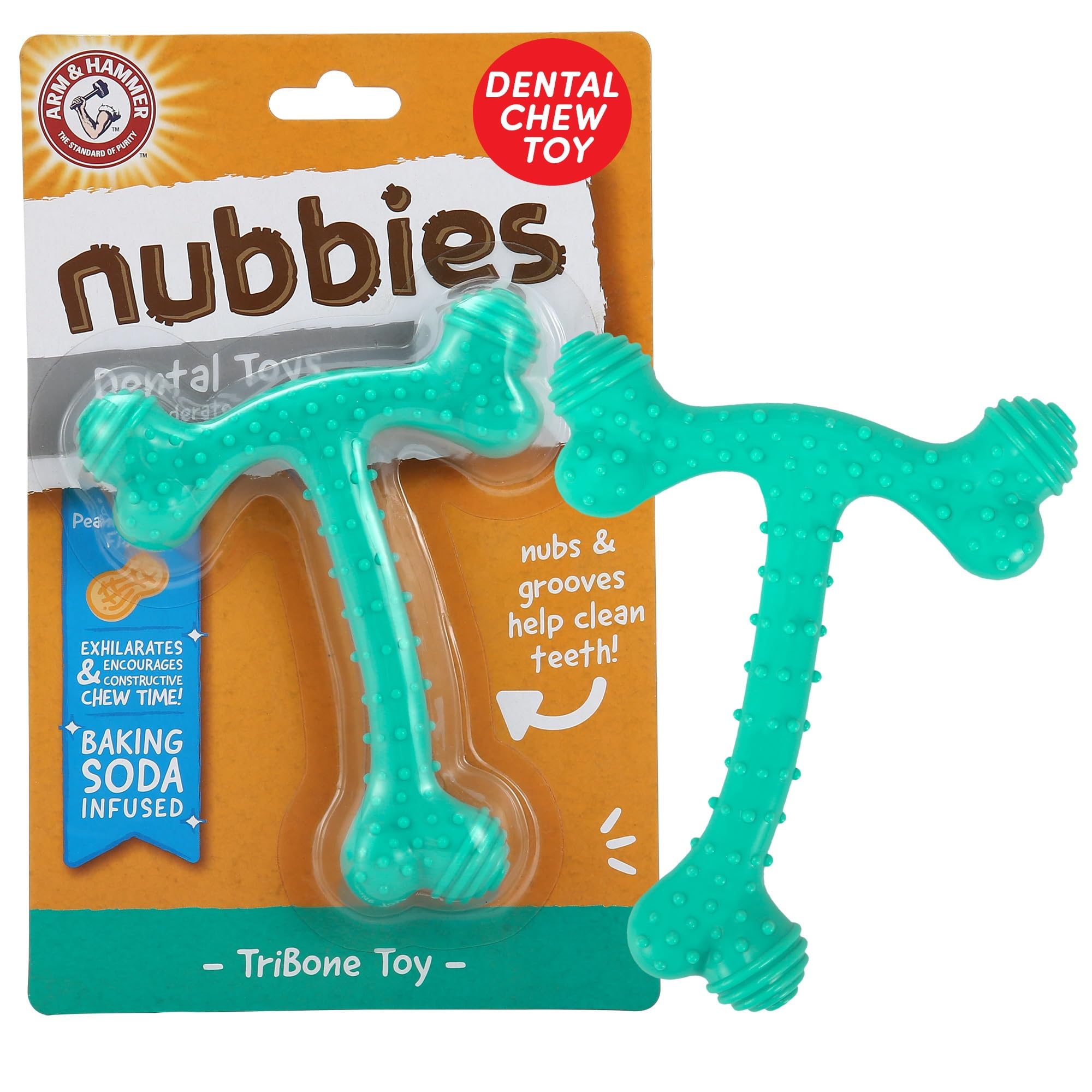 Arm & Hammer Nubbies T-Bone Dental Dog Chew Toys, Peanut Butter Flavor - Durable Nylon Chewing Toys For Dogs, Done Bone Toy, Teeth Cleaning Bones For Chewers Help Remove Plaque And Tartar