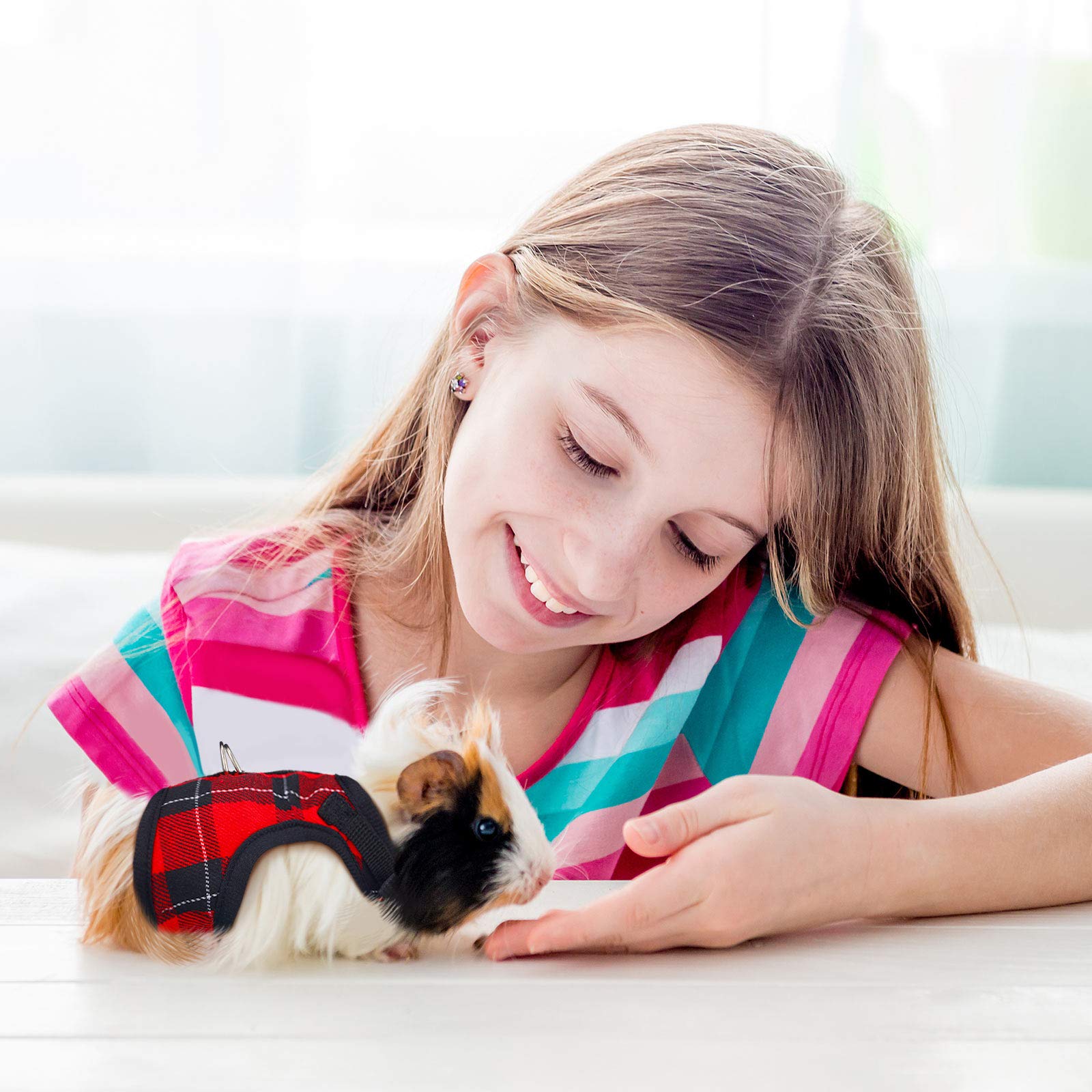 2 Pieces Guinea Pig Harness And Leash Plaid Hamster Harness With Safety Bell Adjustable Ferret Harness And Leash Set No Pulling