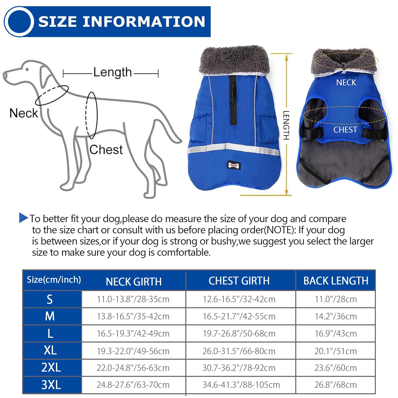 Qbleev Warm Dog Coat Reflective Dog Jacket, Waterproof Dog Winter Coat Turtleneck Dog Clothes For Cold Weather, Thick Fleece Lined Dog Outfit Pet Vest Apparel Snowsuit For Small Medium Large Dogs