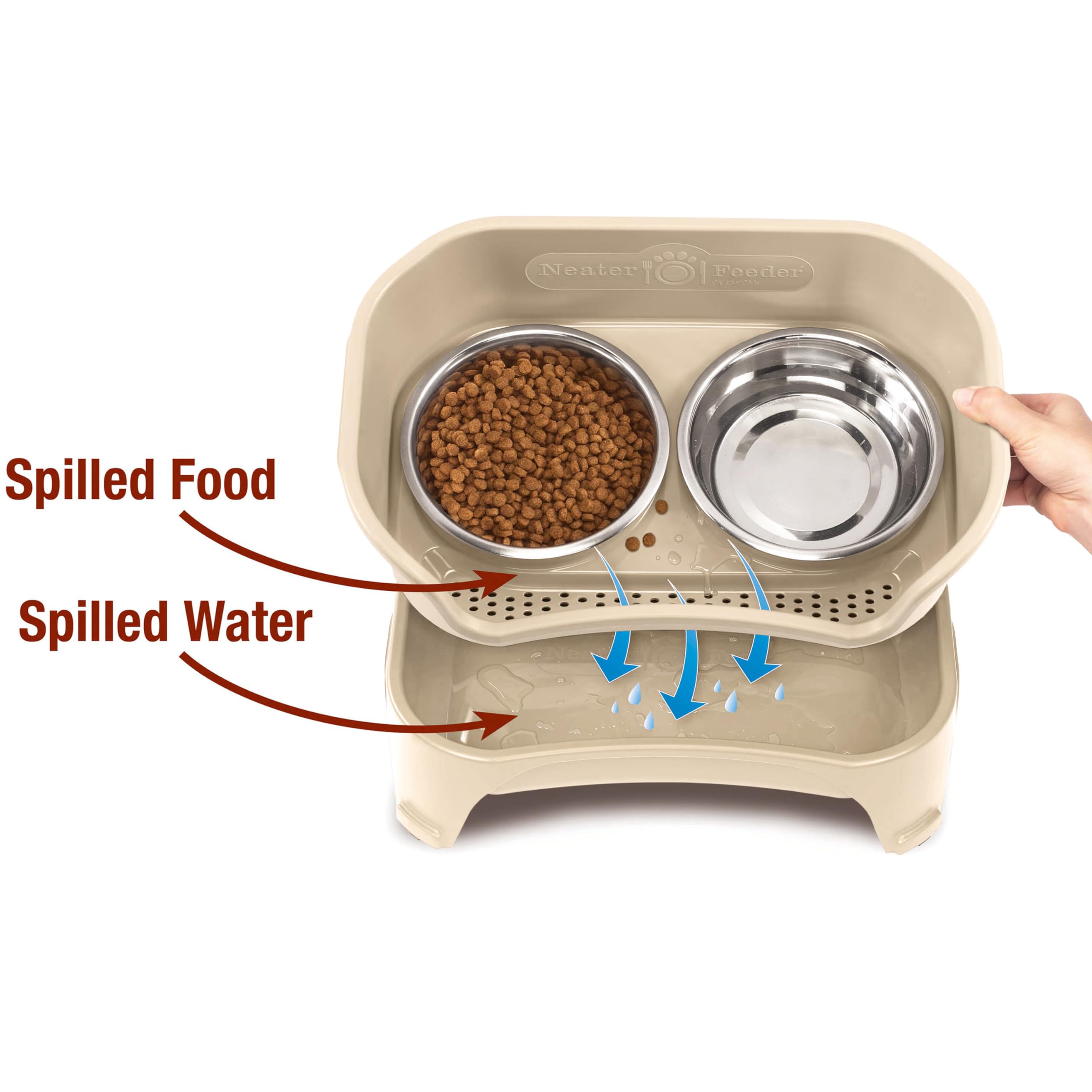 Neater Feeder - Express Model - Mess-Proof Dog Bowls (Medium/Large, Almond) - Made In Usa - Elevated, No Spill, Non-Tip, Non-Sli