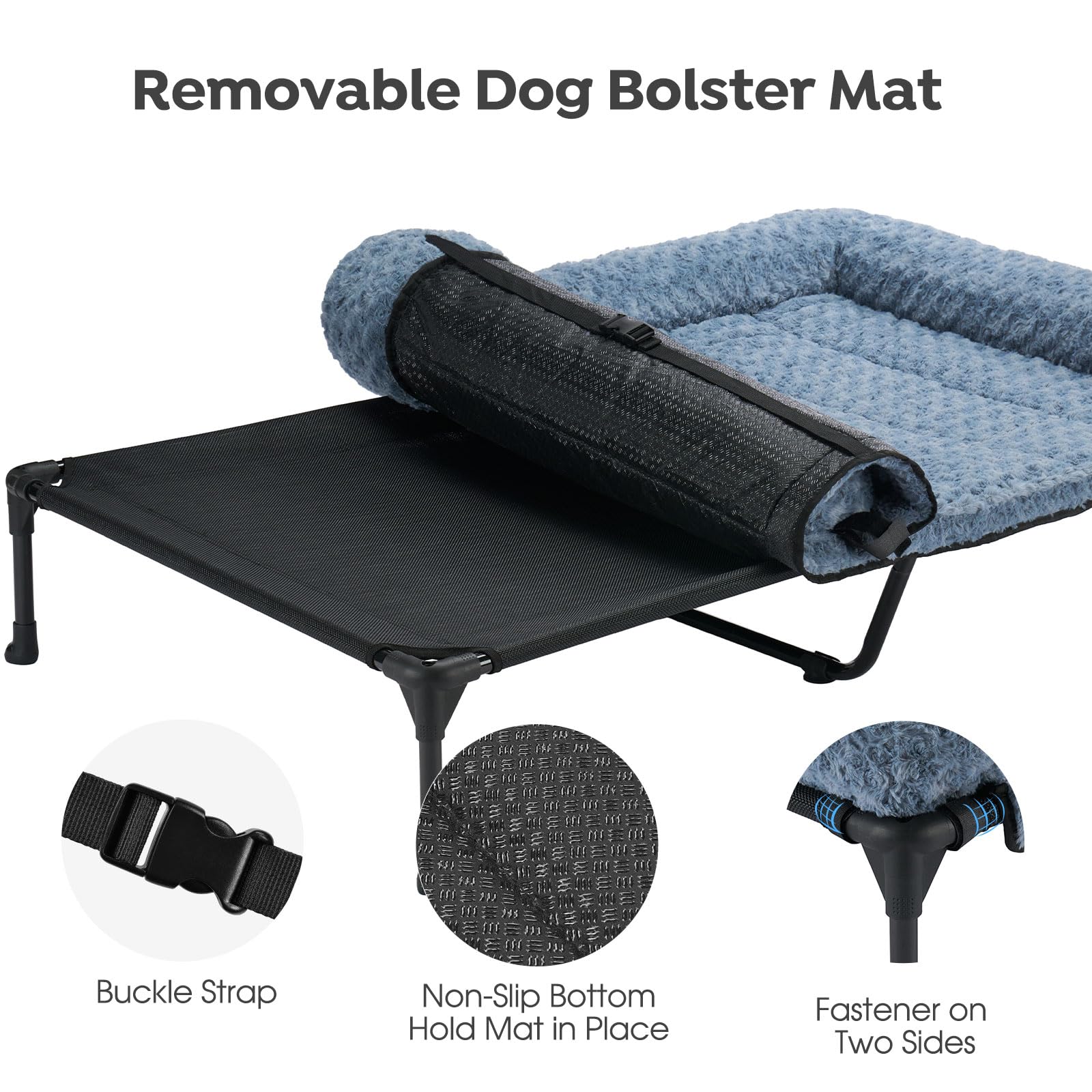 Veehoo Cooling Elevated Dog Bed Add Removable Deluxe Rose Plush Bolster Cushion Mat, 53'' X 33'' Washable Dog Couch Bed, Raised