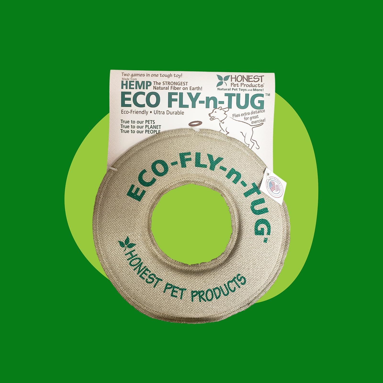 Honest Pet Products Eco-Fly-N-Tug Dog Frisbee - Handmade In Usa With Natural Hemp Canvas & Wool - Eco-Friendly Frisbee Dog Toy &
