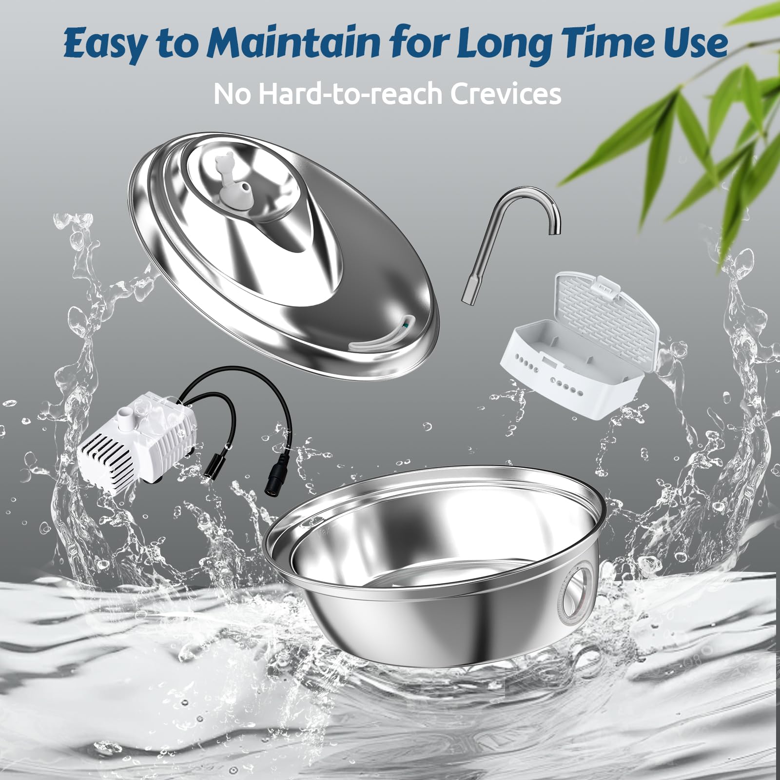 Orsda Stainless Steel Cat Water Fountain, 100Oz/3L Automatic Pet Drinking Fountain, Dog Water Dispenser Bowl With Led Window For