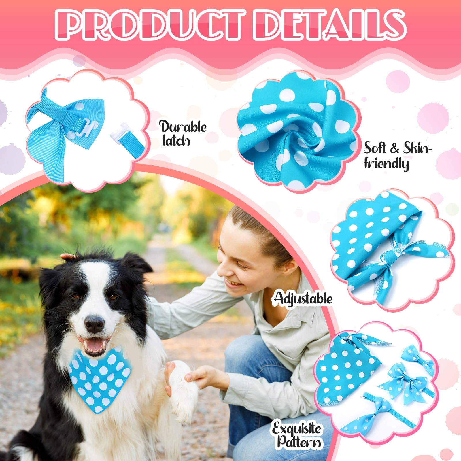 Reginary 120 Pcs Polka Dot Dog Bandanas Bulk Dog Bows Set Bow Ties Cat Scarf Colorful Washable Triangle Pet Kerchief Cute Bib Fo