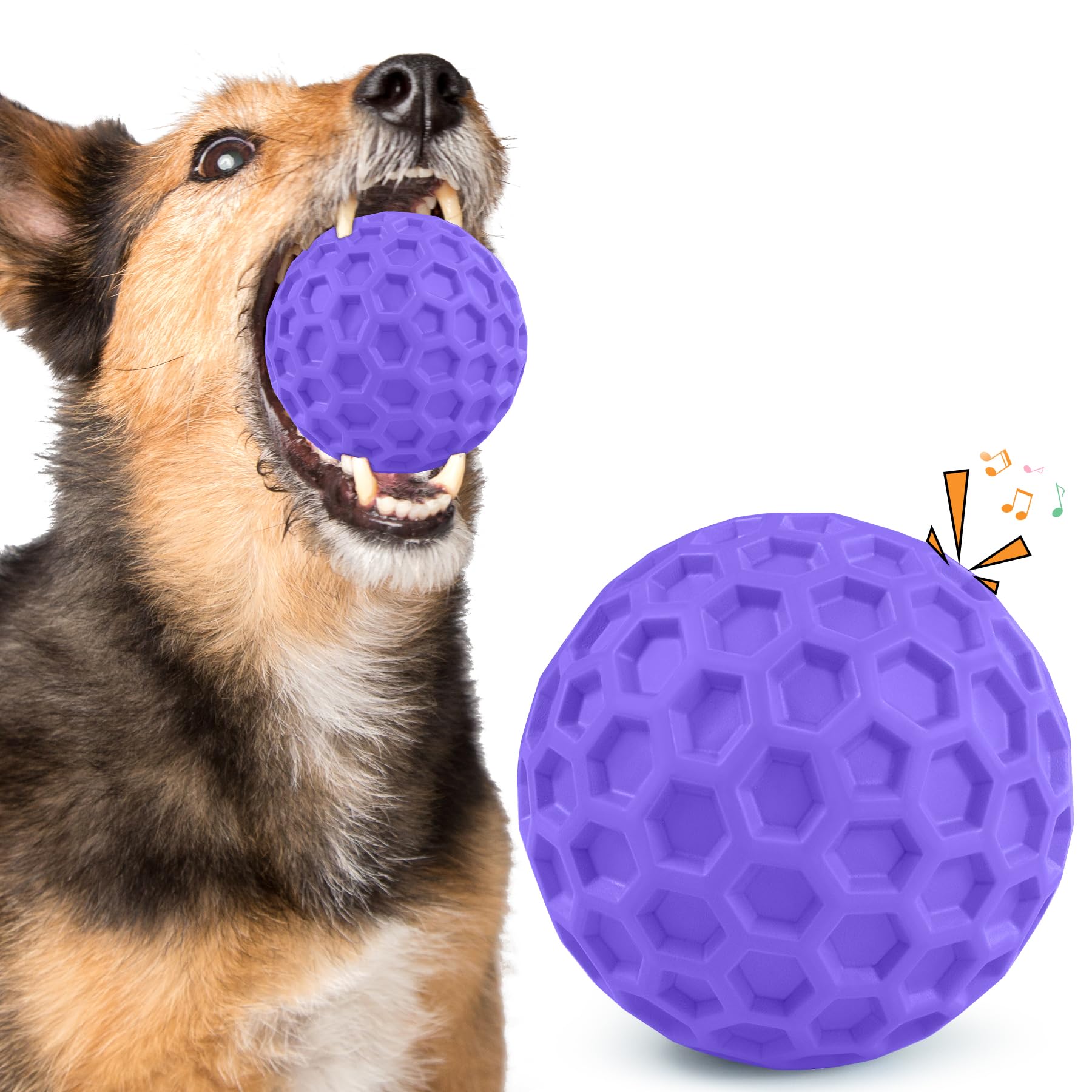 Zrifaqesw Squeaky Dog Toys For Aggressive Chewers, Indestructible Dog Balls For Aggressive Chewers, Purple Squeaky Balls For Dog