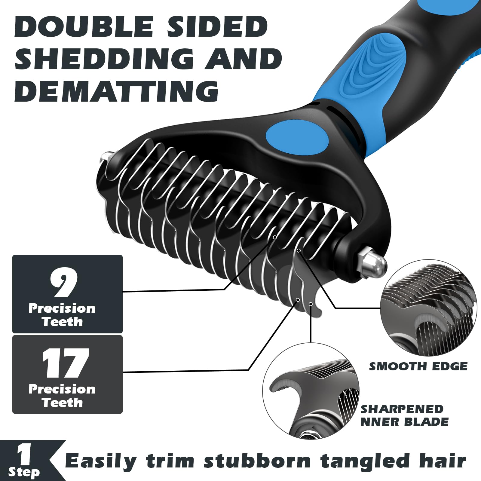 Augwind 3Pcs Dog Brush I Dog Brush For Shedding I Deshedding Dog Brush I Dog Bath Brush I Slicker Brush For Dogs I Dog Comb I Premium Pet Supplies (Blue Black)