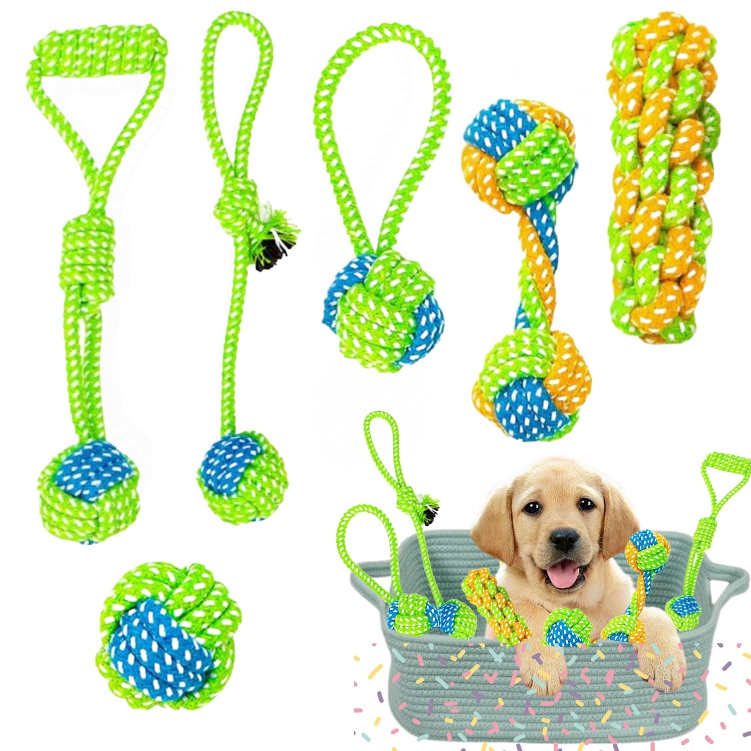 6 Pack Rope Toys For Dogs, Dental Cleaning, Teething Relief For Puppies, Boredom Reduction,Cotton Dog Teething Toys For Instinct