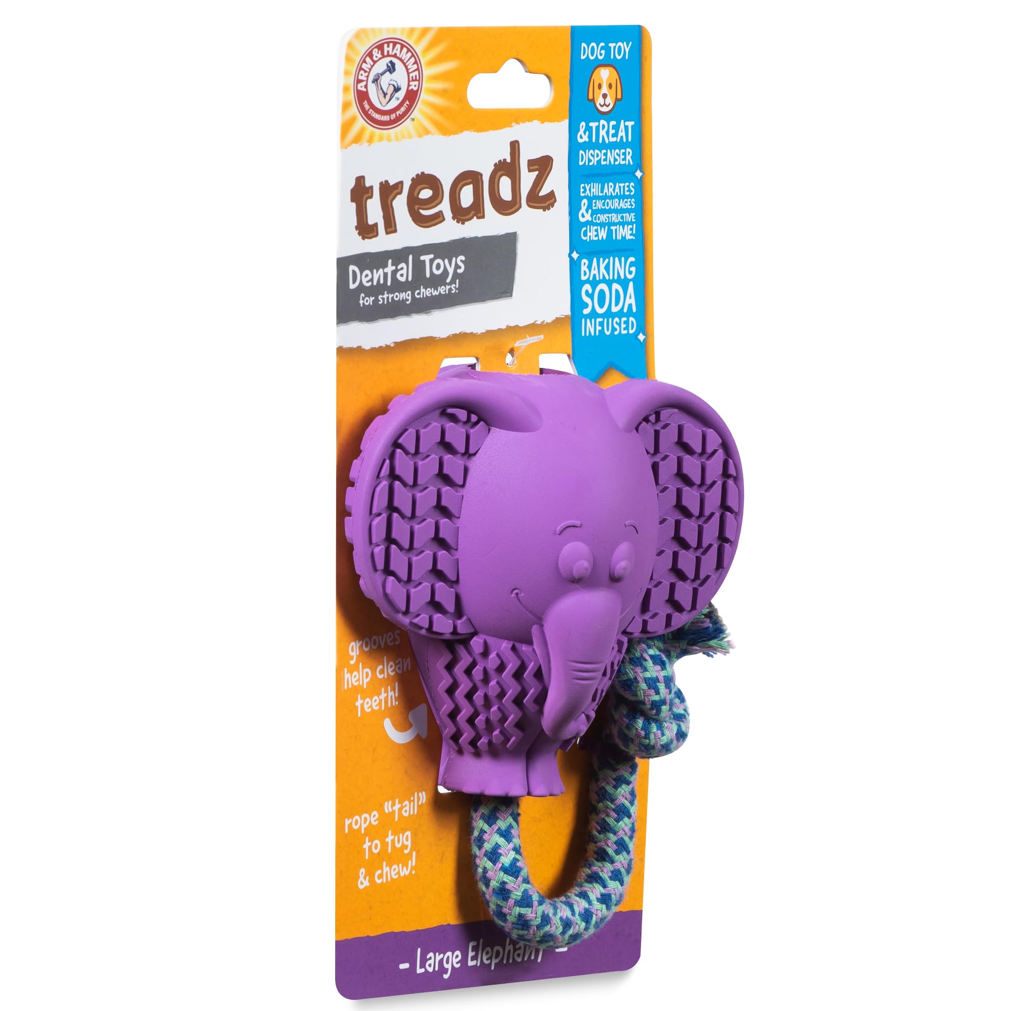 Arm & Hammer For Pets Super Treadz Large Elephant Dental Chew Toy For Dogs Dog Dental Toys For Aggressive Chewers Reduces Plaque & Tartar Without Brushing Safe For Dogs Up To 35 Lbs