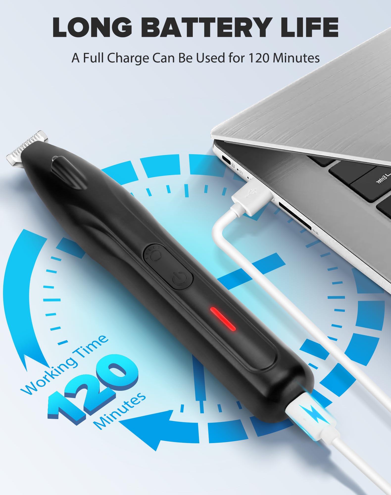 dodiff Dogs Paw Trimmer, 2 Speed Low Noise Dog Clippers for Grooming, Cordless Rechargeable Dog Hair Trimmer with LED Light, Wid