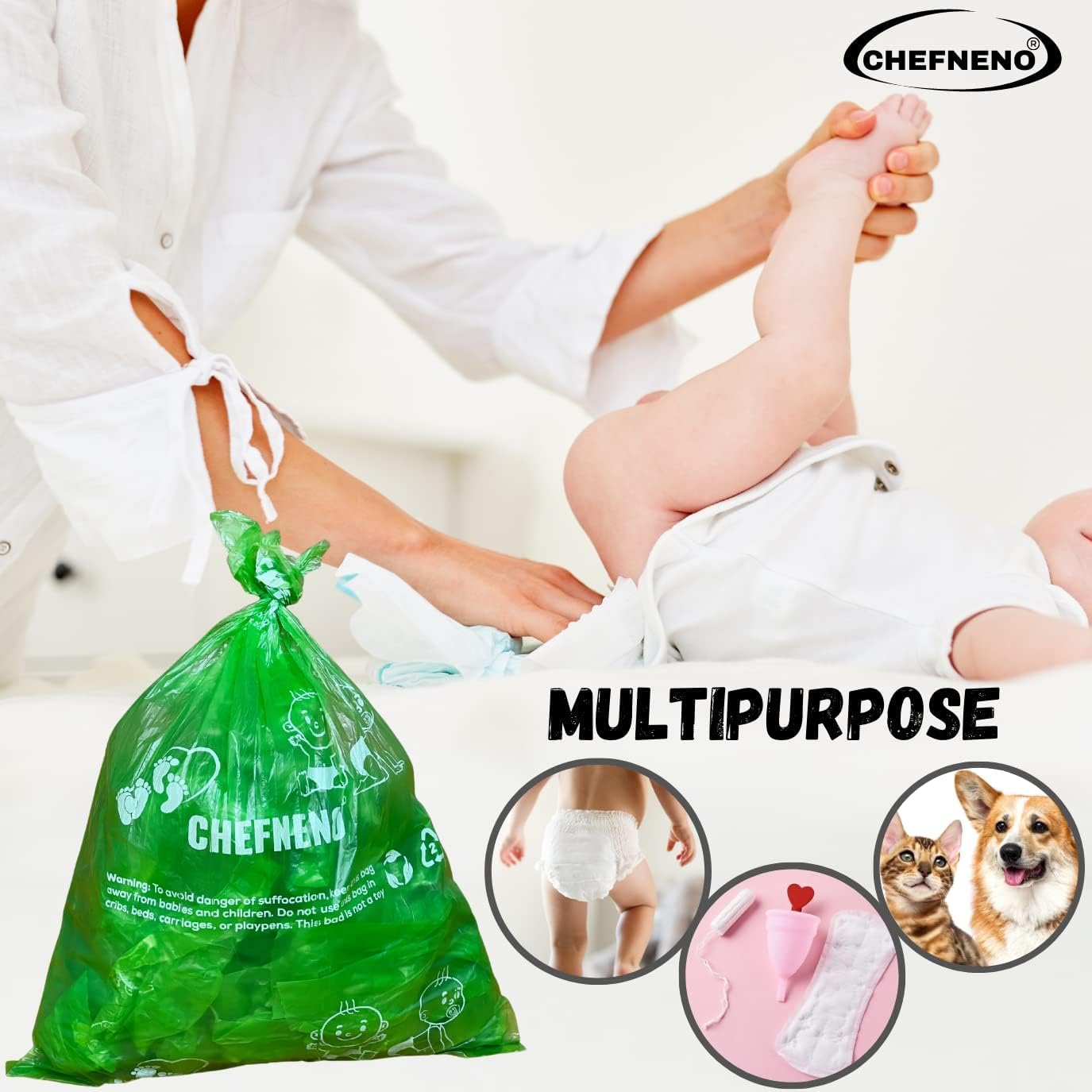 Baby Diaper Disposable Bags Biodegradable 11 Refill Rolls With Dispenser (198 Bags) Diaper Sacks Disposable Dog Poop Waste Bags
