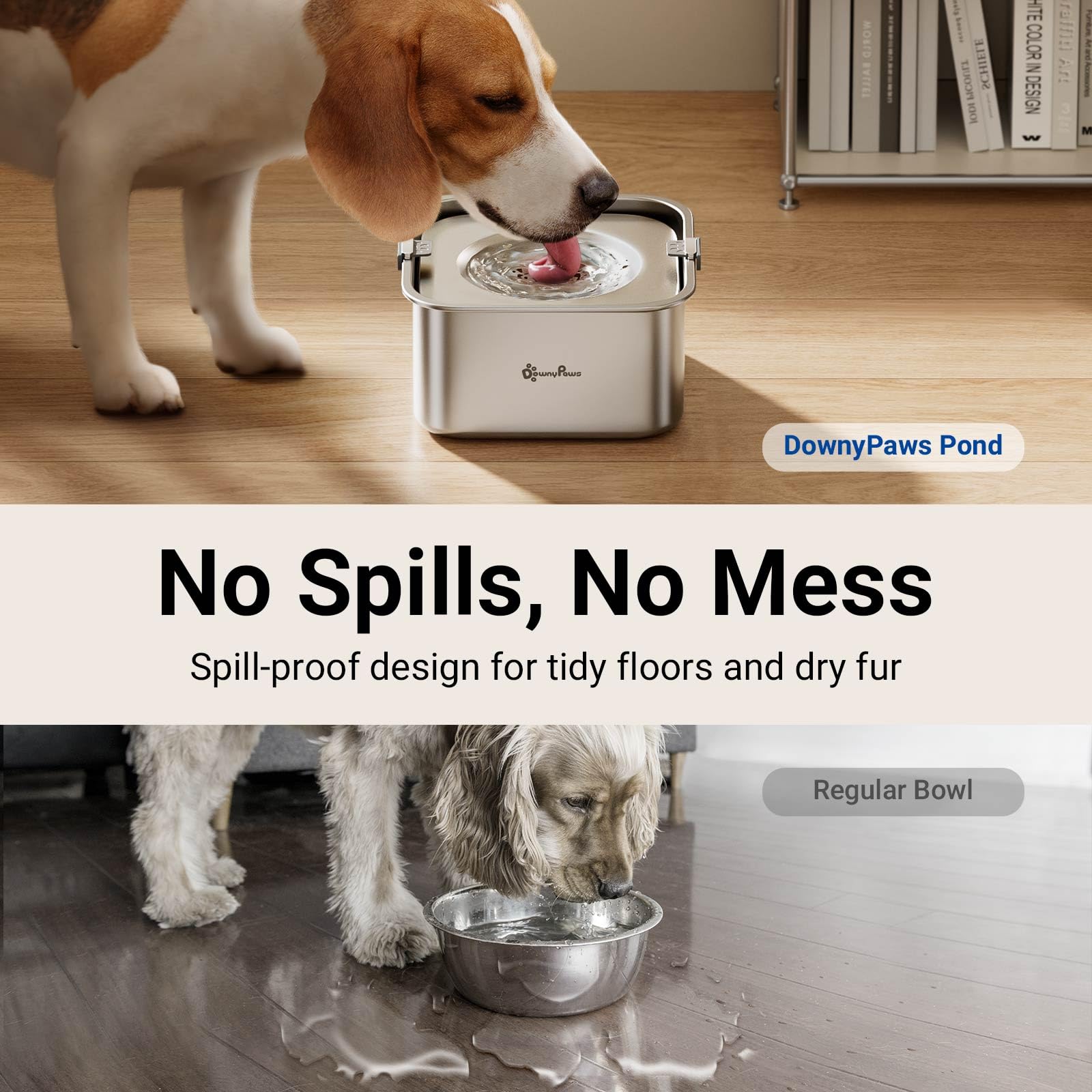 Downypaws No Spill Water Bowl For Dogs,101Oz/3L Stainless Steel Slobber Stopper, No Drip Slow Drinking Dog Water Bowl, No Mess D