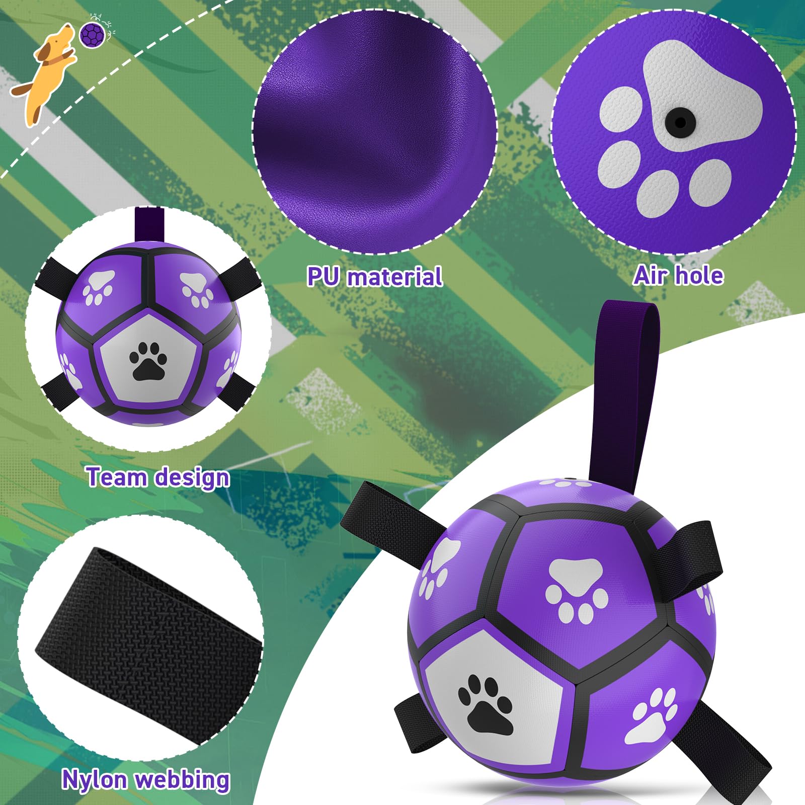 Qdan Dog Toys Soccer Balls: Interactive Dog Toys For Tug Of War, Doggy Balls With Straps, Puppy Birthday Gifts, Durable Puppy Ba