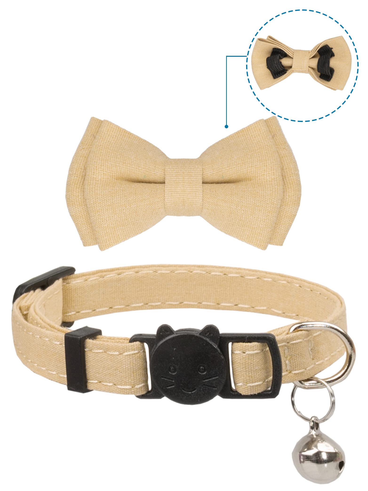 Gyapet Collar For Cats Pets Breakaway With Bell Bowtie Floral Bow Detachable Adjustable Safety Puppy 2Pcs Beige Leopard & Pure