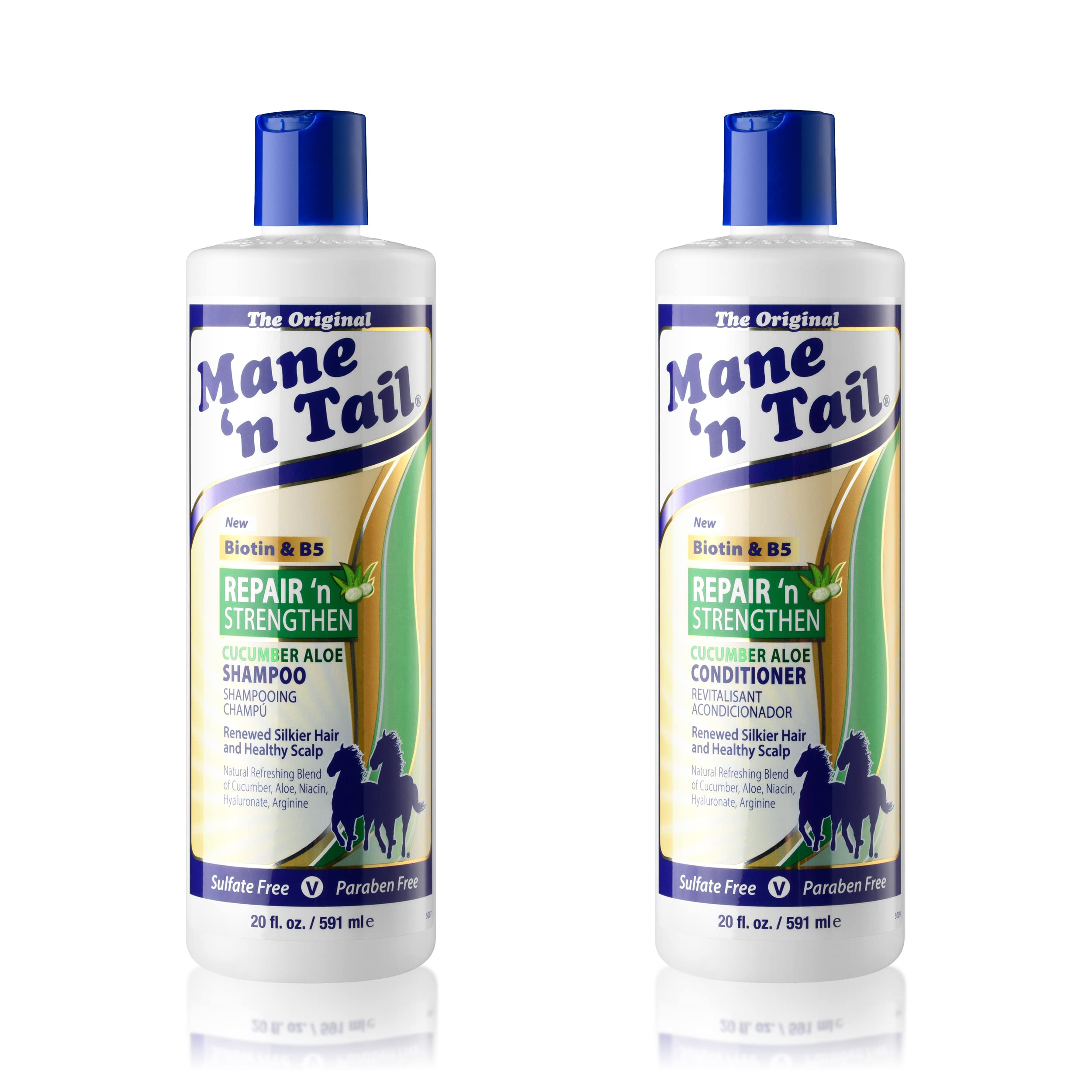 Mane 'n Tail Repair 'n Strengthen Shampoo & Conditioner (20 Oz Each) - Cucumber & Aloe, Sulfate & Paraben Free, Vegan, with Arga