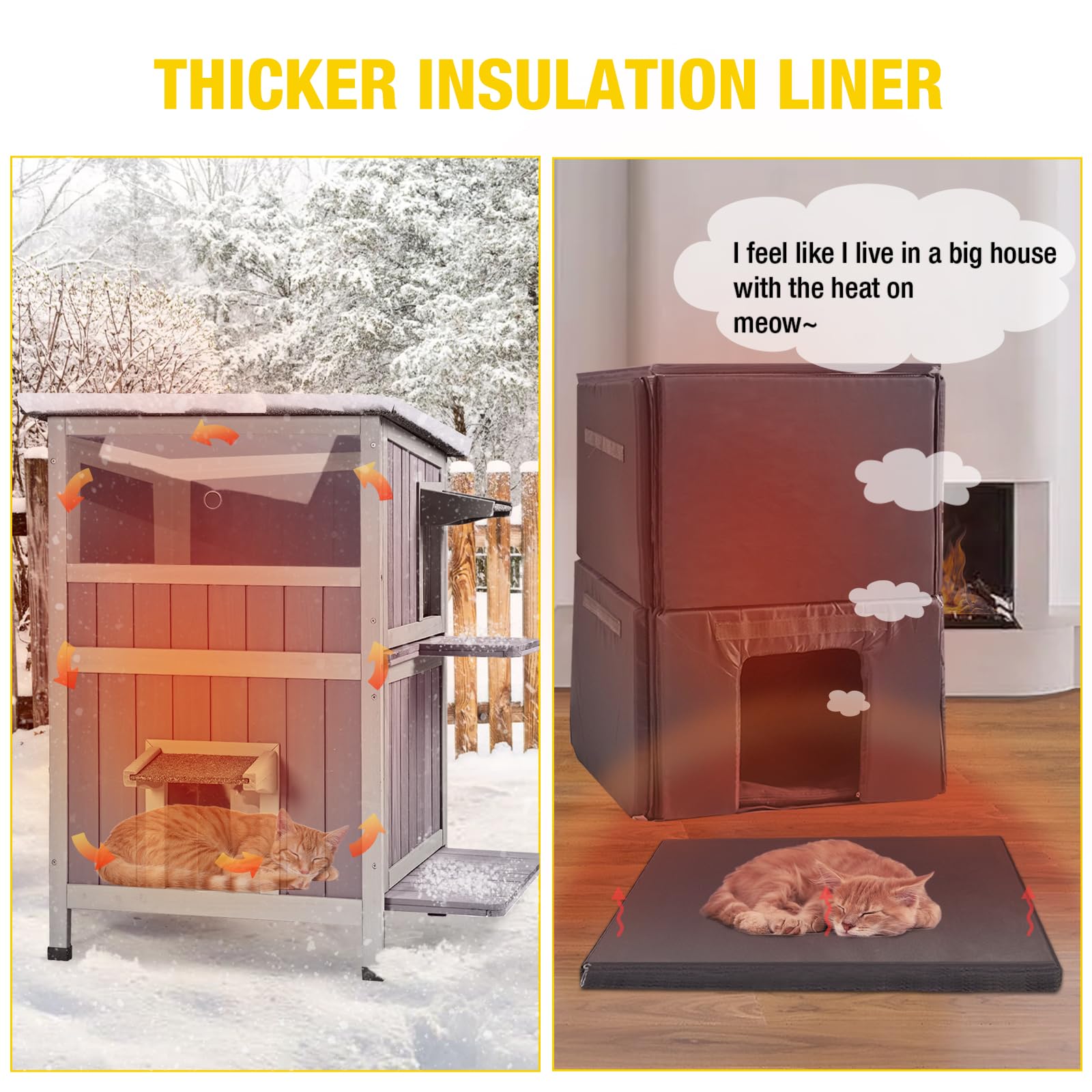 Aivituvin Outdoor Cat House Insulated For Winter, Heated Cat Shelter Kitty House Feral Cat Shelter With 100% Insulation Liner