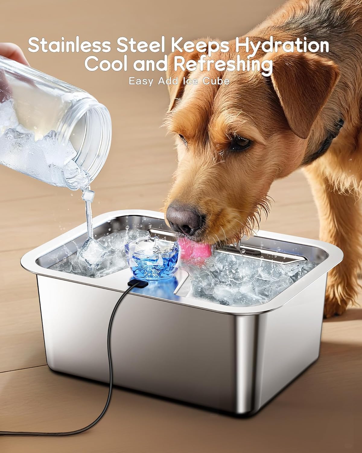 Dog Water Fountain for Large Dogs, tainless Steel 3Gallon Extra Big Pet Fountains, Dog Water Bowl Filter Automatic Dog Bowl Disp