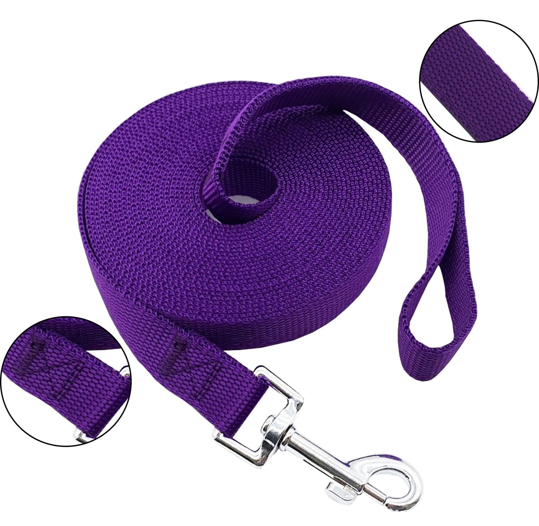 Nylon Training Dog Leash For Small Medium Large Dogs, 15Ft 20Ft 30Ft 50Ft Long Leash Dog/Puppy Lead For Obedience Recall Training, Camping (50Ft, Purple)