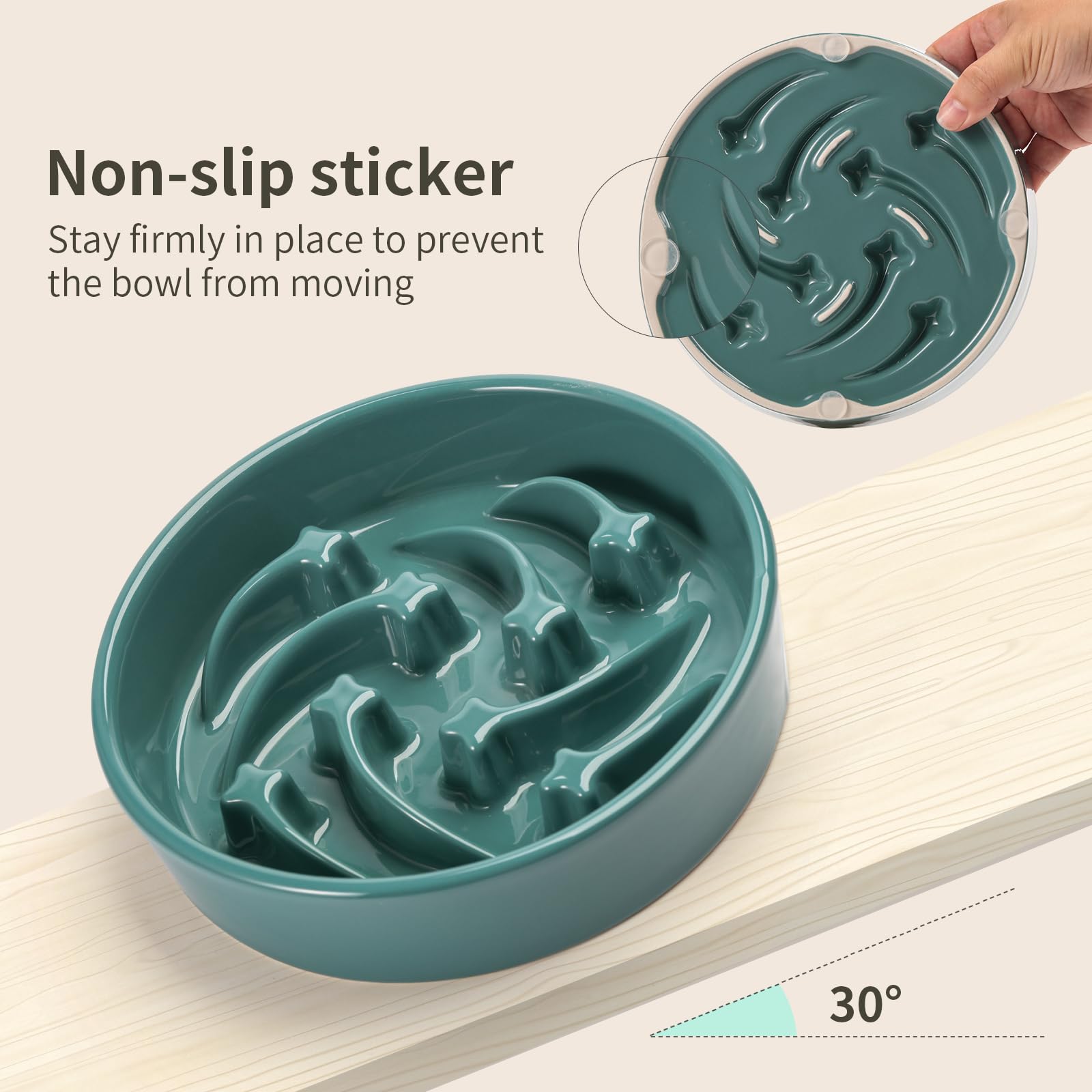 8.26 in Deep Green Ceramic Slow Feeder Dog Bowl for Medium and Large Breed,Pet Feeding Dog Food Water Dish Heavy Weighted,Puppy