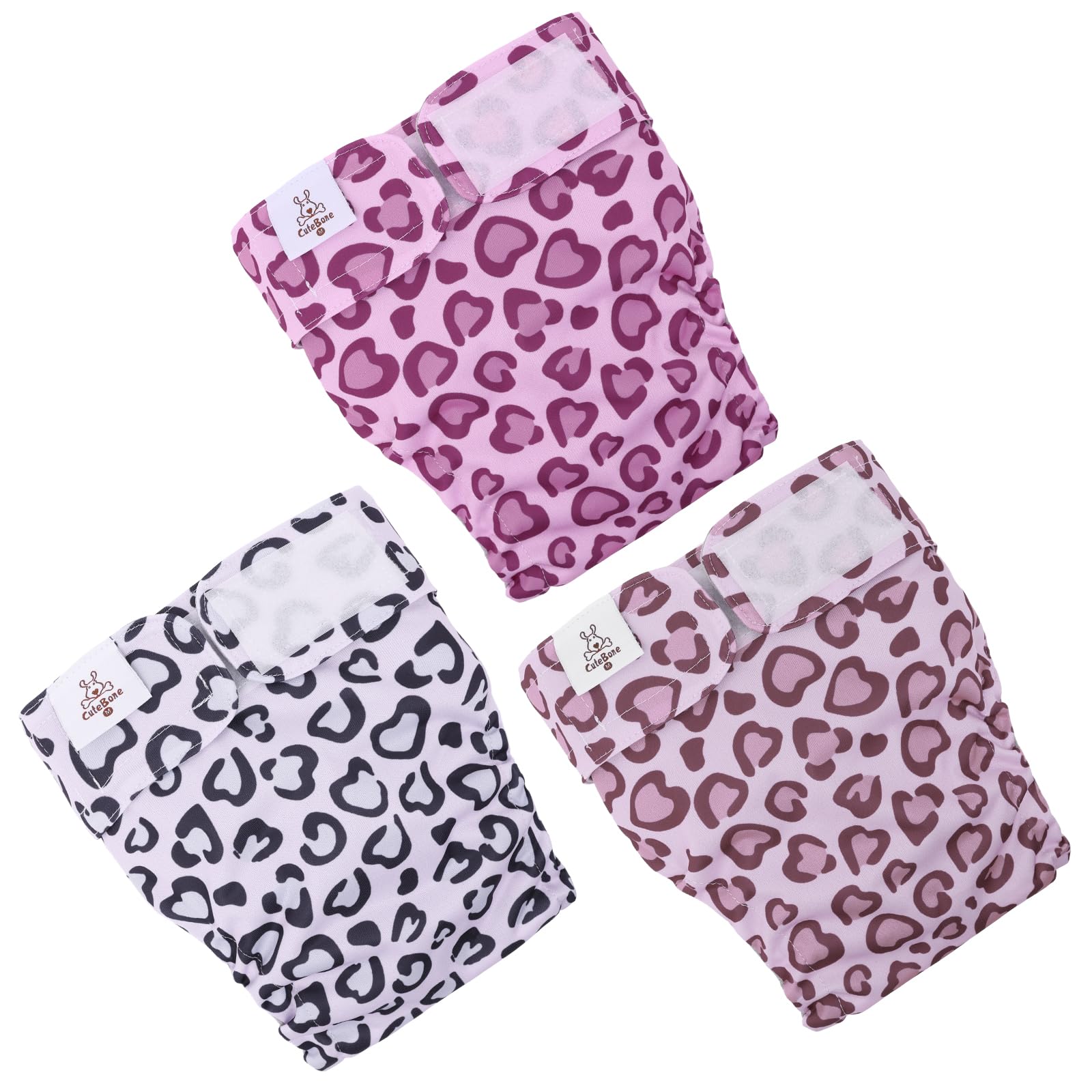 Cutebone Washable Dog Diapers Female No Tail Hole 3 Pack Reusable Doggie Period Training Pants For Docked-Tail Frenchie French Bulldog Boston Terrier Without Tail Wwd18M