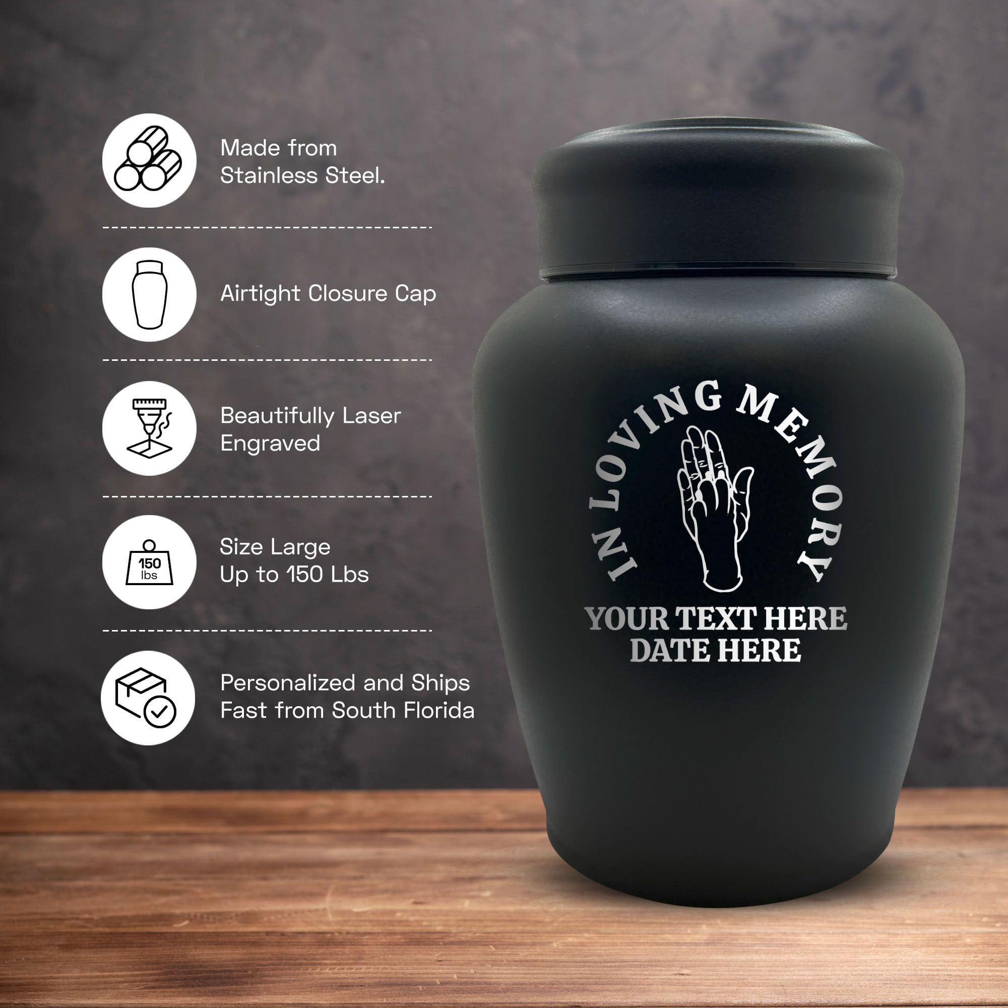 Personalized Custom Engraved Dog Urn With Name And Date - Stainless Steel Large Cremation Urns For Dogs Ashes With Airtight Clos