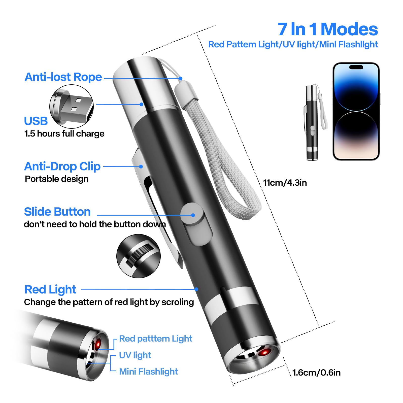 Waputne 2 Pack Cat Toys, Cat Toy Red Pointer For Indoor, Rechargeable, 5 Adjustable Patterns, 3 Modes Training Chaser Pet Toy Po