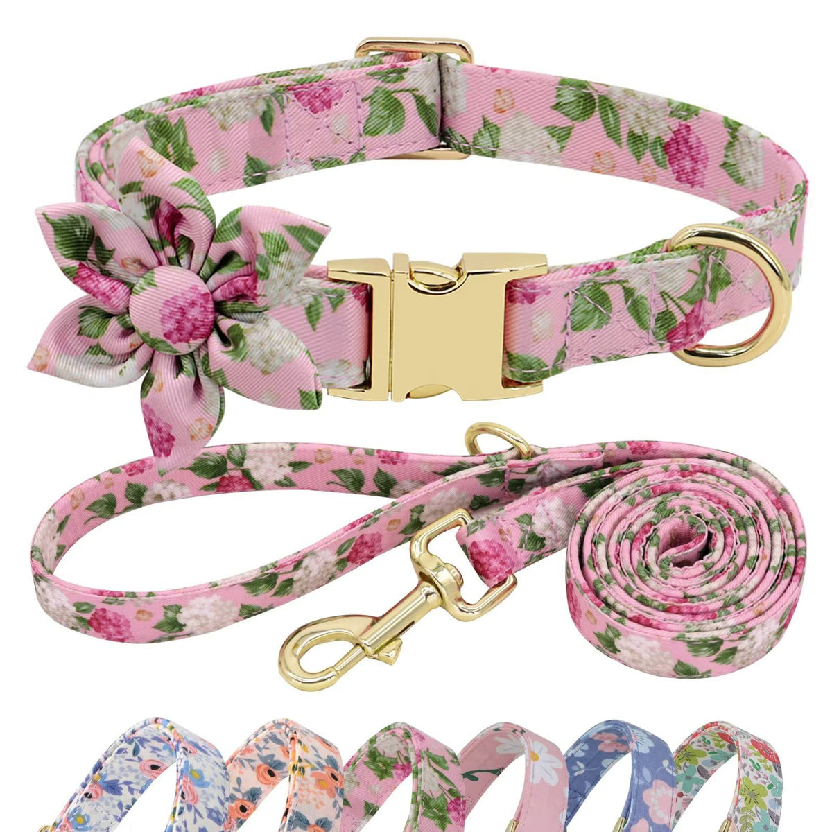 Beirui Cute Girl Dog Collar And Leash Set For Female Dogs- Floral Dog Collar With Flower For Small Medium Large Dogs Puppy, Xs:Neck 8-12', Leash 5Ft, Pink-1