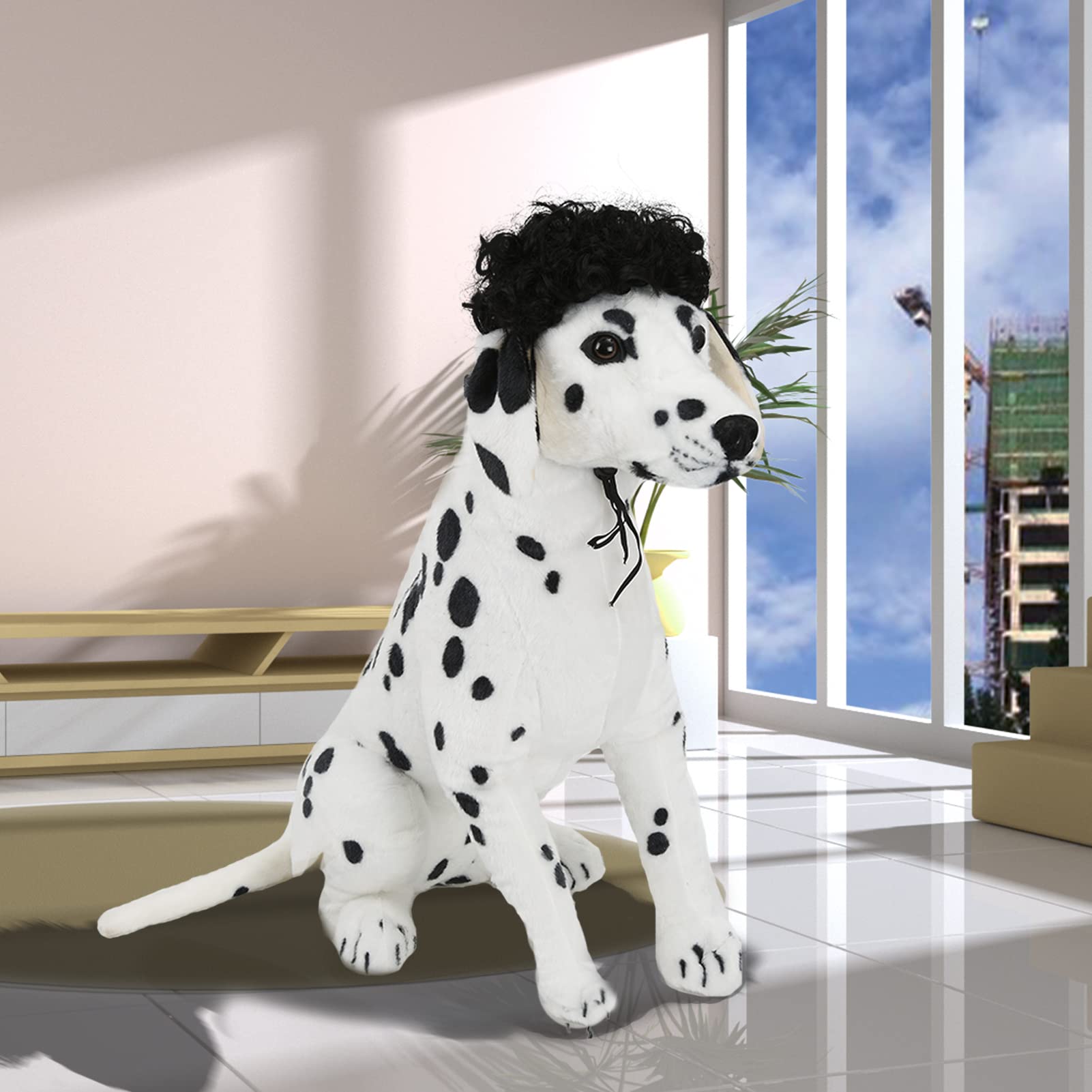Pet K9 Funny Dog Cat Cosplay Wig, Pet Costumes, Cat Dress Up For Halloween, Christmas, Parties, Festivals, Dog Wigs For Small Medium And Large Sized Dogs (Black Curly Hair)