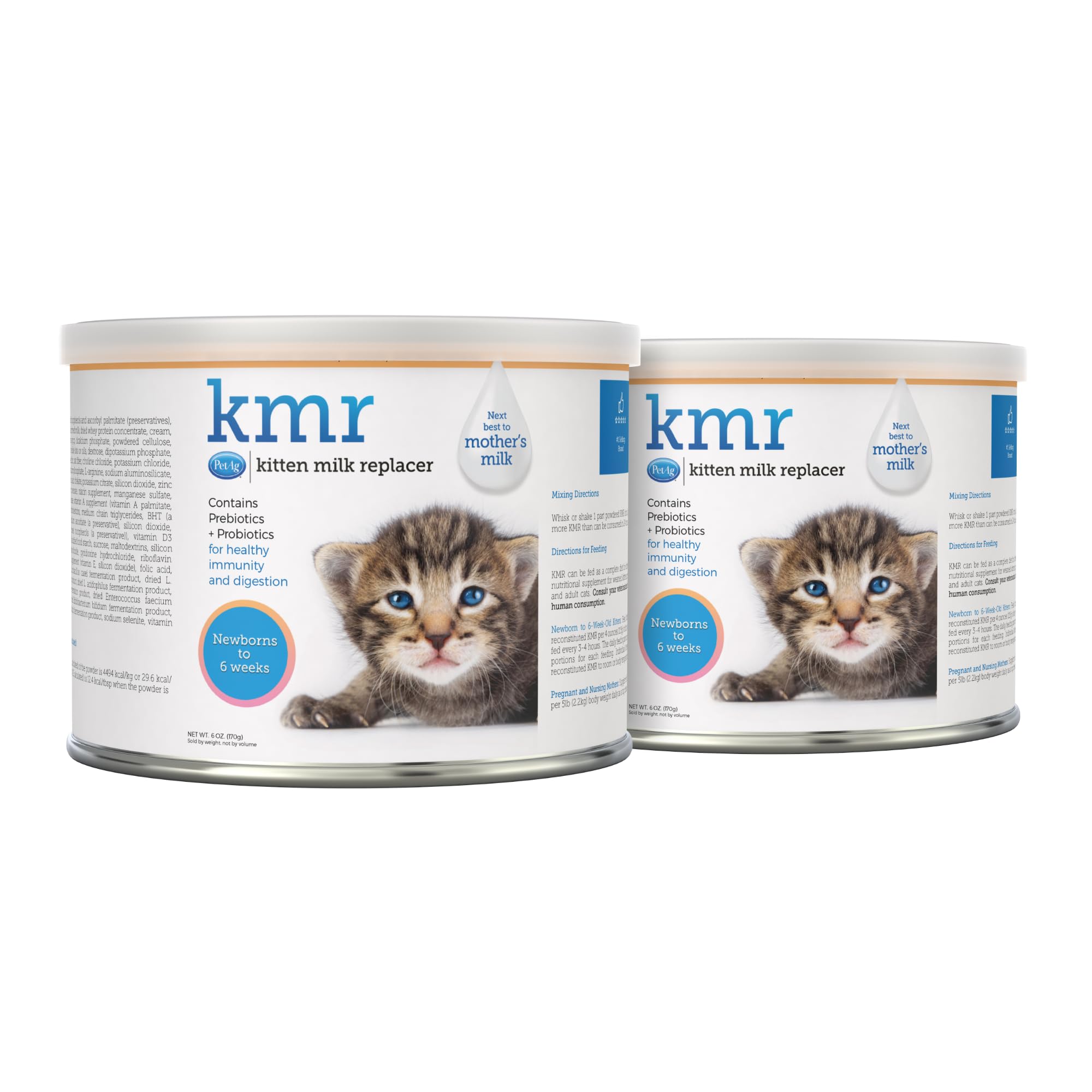 PetAg KMR Kitten Milk Replacer Powder - 6 oz, Pack of 2 - Powdered Kitten Formula with Prebiotics, Probiotics & Vitamins for Kit
