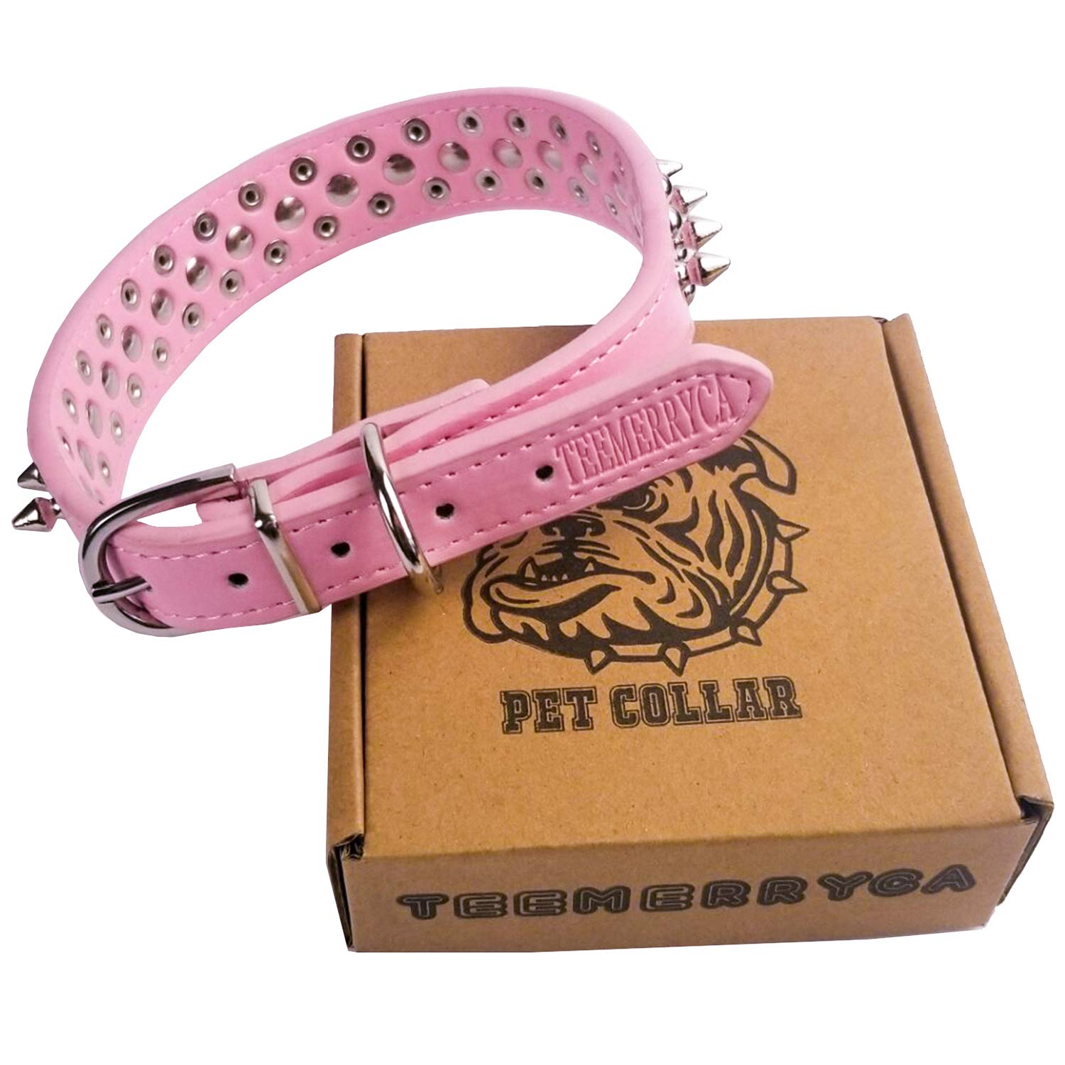 Teemerryca Adjustable Leather Spiked Studded Dog Collars With A Squeak Ball Gift For Small Medium Large Pets Like Cats/Pit Bull/