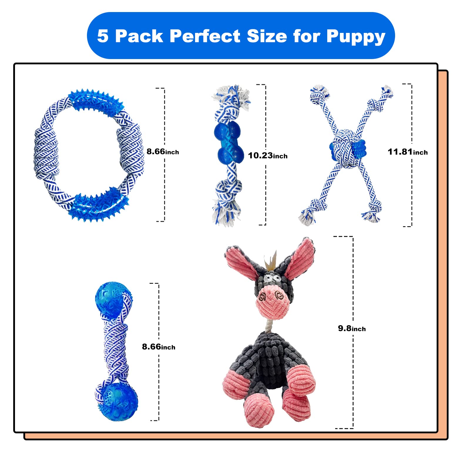 Lwbmg Dog Rope Toys 5 Pack, Indestructible Puppy Chew Toys With Cotton Rope & Rubber, Perfect For Medium & Large Dogs' Teething