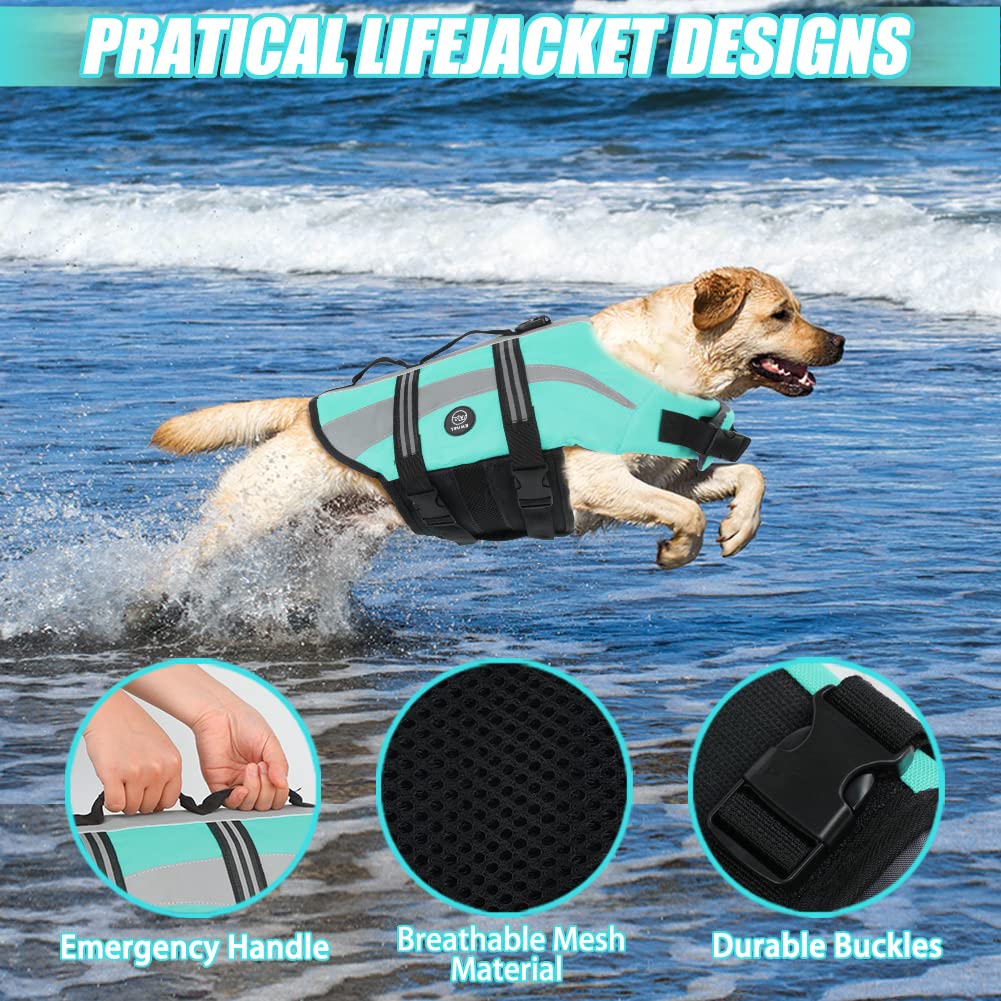 Emust Life Jacket For Large Dogs, Pet Life Vest For Small/Medium/Large Dogs With Double Rescue Handles, High Reflective Dog Life