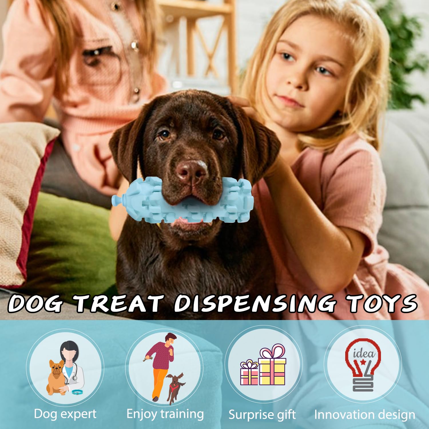 Jomilly Ice Lolly Dog Toy for Aggressive Chewers, Large Size, Durable Natural Rubber, Water & Milk Freezable, Blue