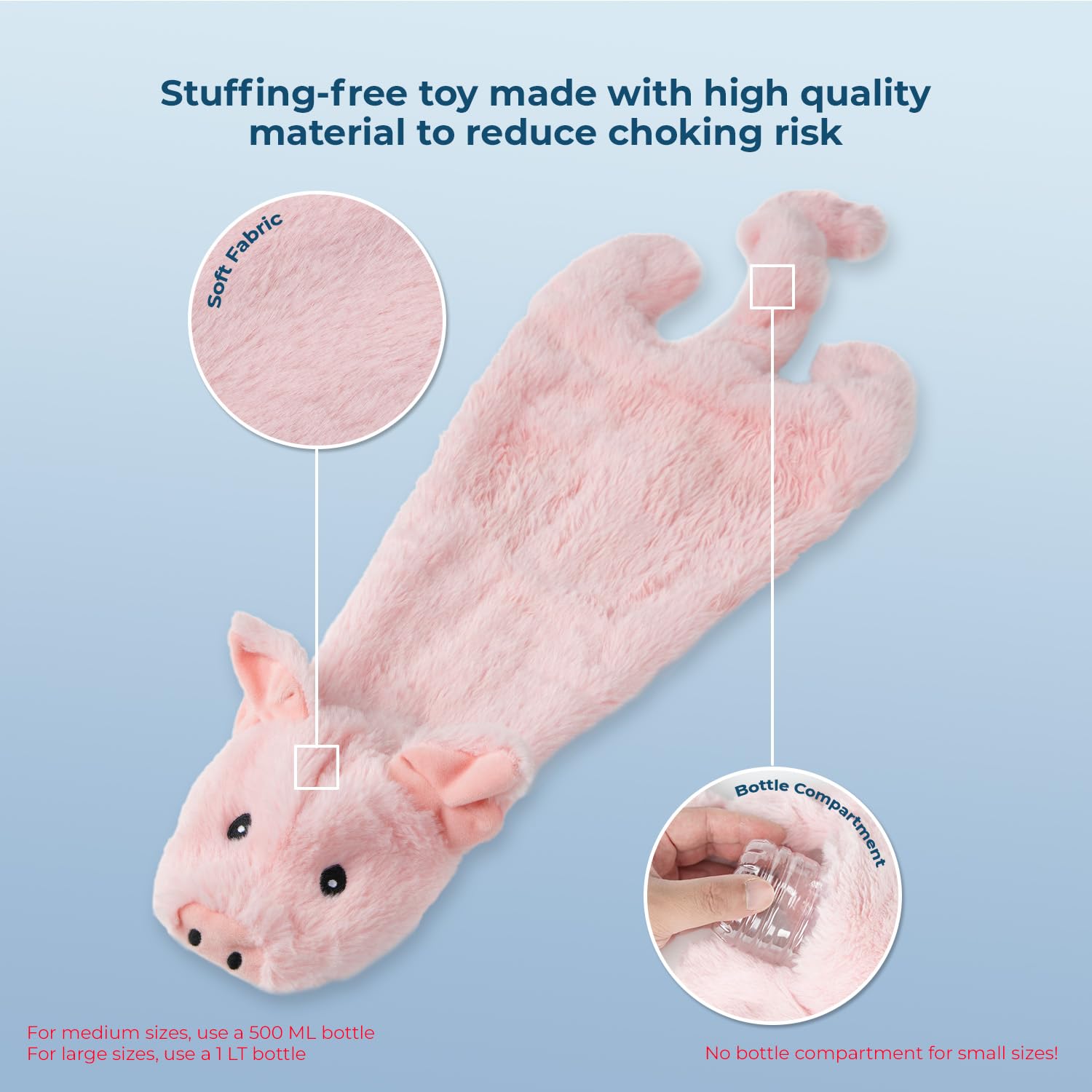 Best Pet Supplies 2-In-1 Stuffless Squeaky Dog Toys With Soft, Durable Fabric For Small, Medium, And Large Pets, No Stuffing For Indoor Play, Holds A Plastic Bottle - Pig, Medium