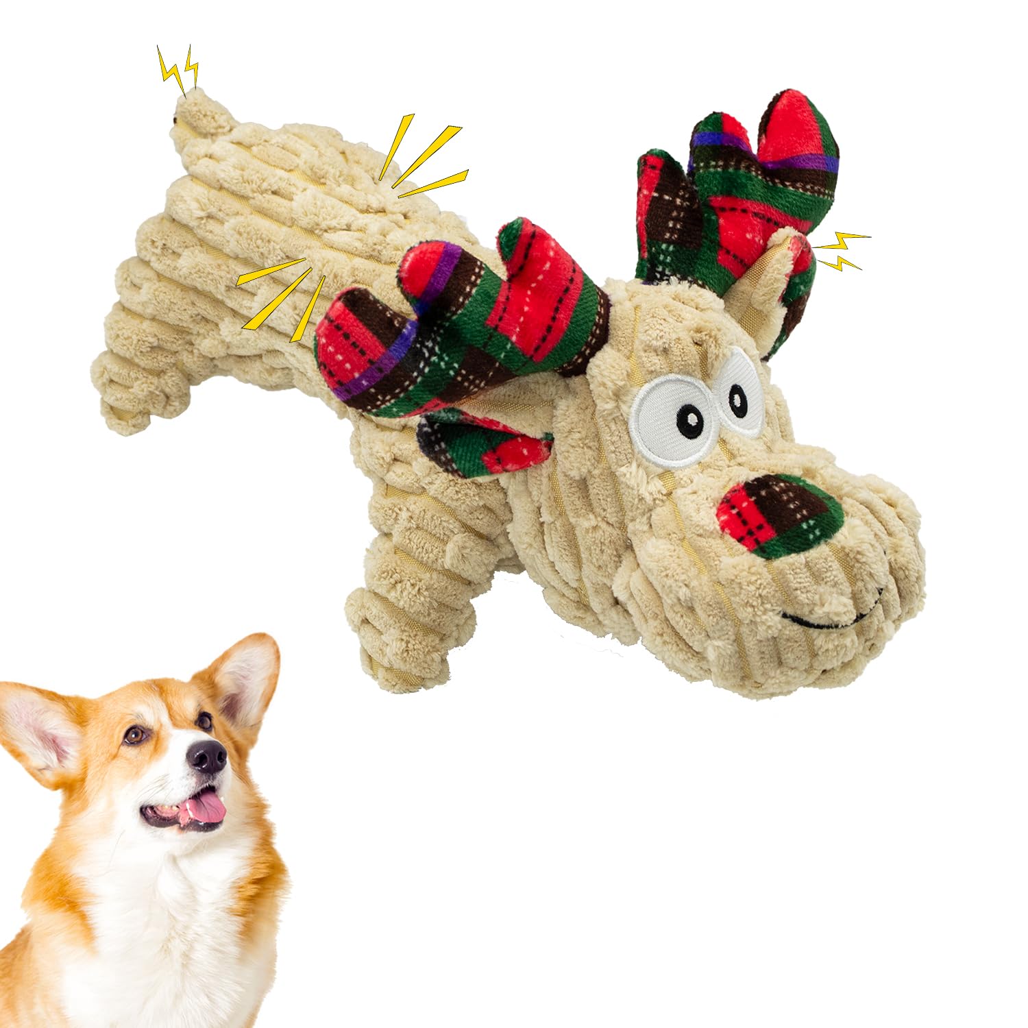 Cneeeeeb Dog Toys Squeaky Interactive Puppy Teething Chew Toy Stuffed Pp Cotton Crinkle Sound Paper Tail,Deer Shape For Large Me