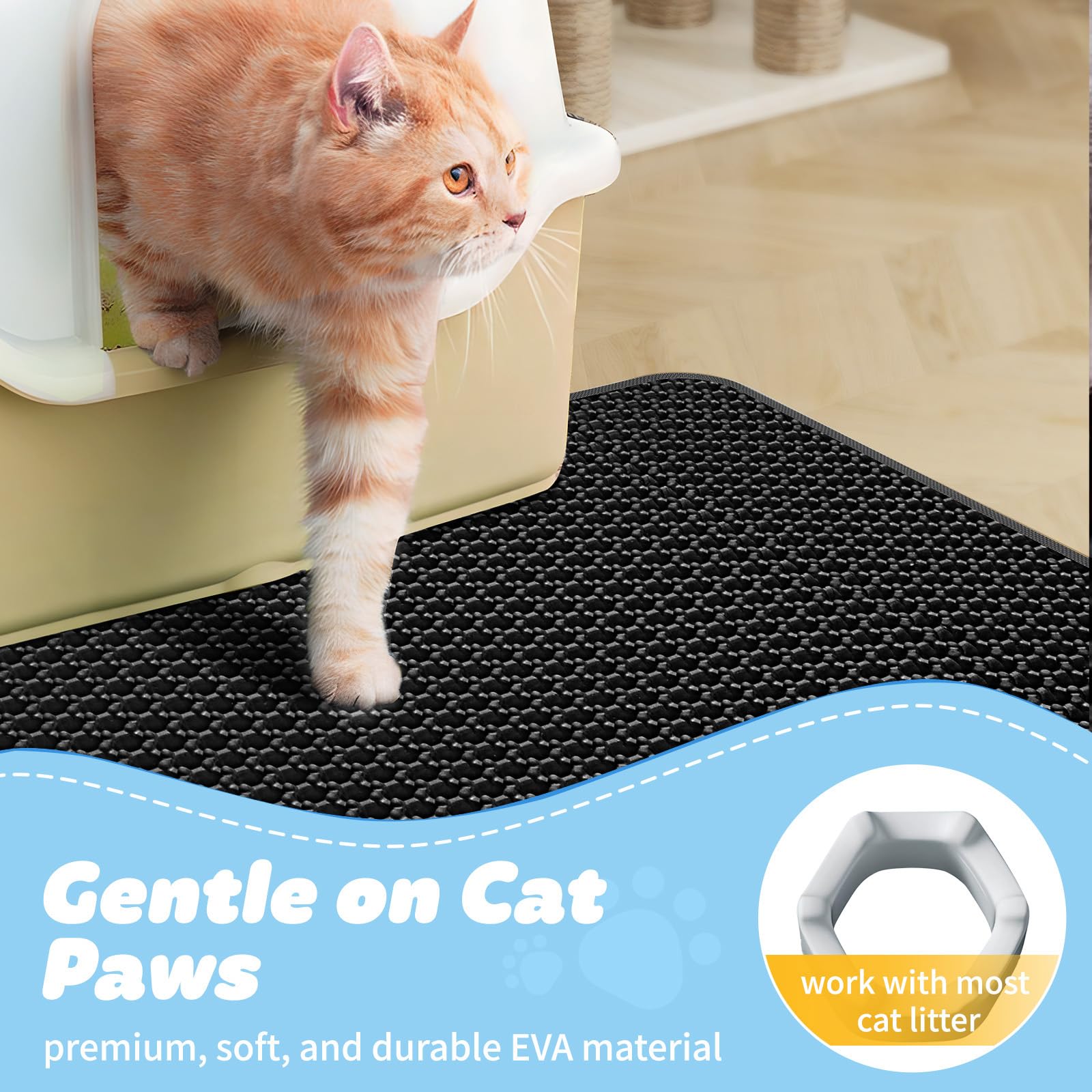 Cat Litter Mat - 23.2'' X 29.1'' Large Litter Trapping Mat, Easy To Clean Litter Box Mat, Waterproof, Urine-Proof, Non-Slip Kitty Litter Mats For Floor, Black