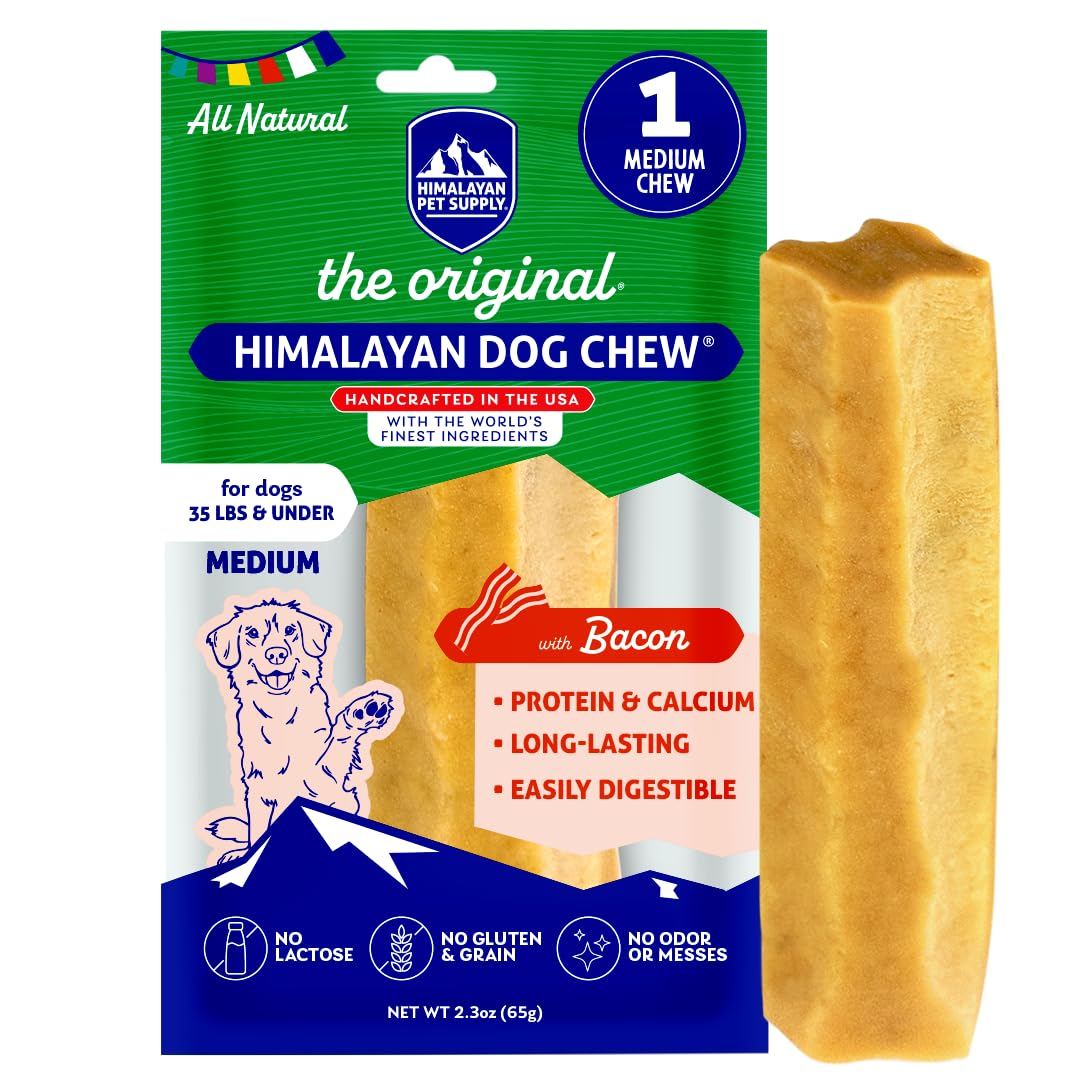 Himalayan Dog Chew Original Yak Cheese Chew, Bacon, 1 Medium Stick, 2.3 oz, Gluten Free, Healthy Treats, Grain & Lactose Free 10