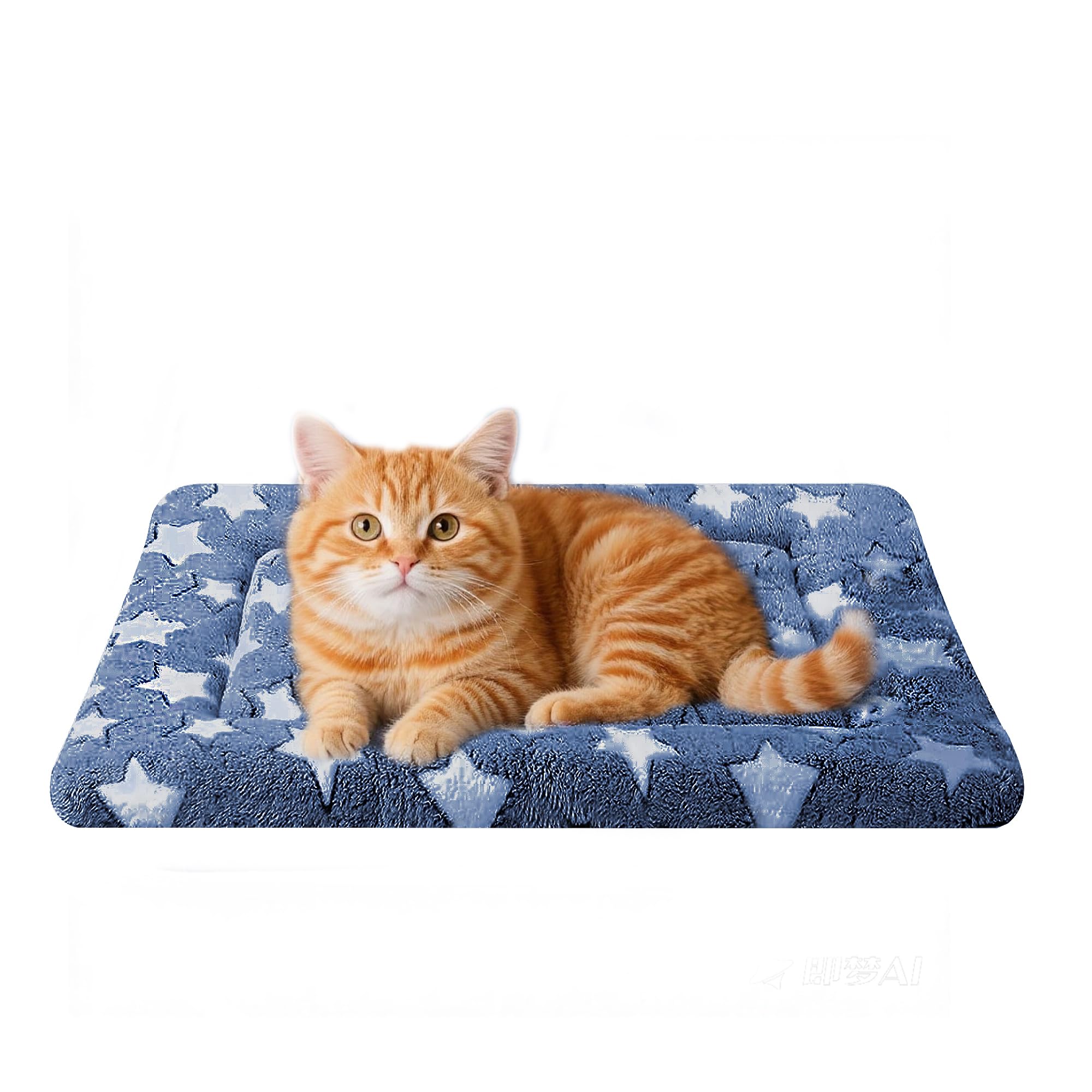 Dog Bed Mat - Comfortable Dog Kennel Pad, Multi-Purpose Crate Bed Mats for Dogs & Cats (NavyBlue&Stars, 18 L x 14 W x 1.5 Th)
