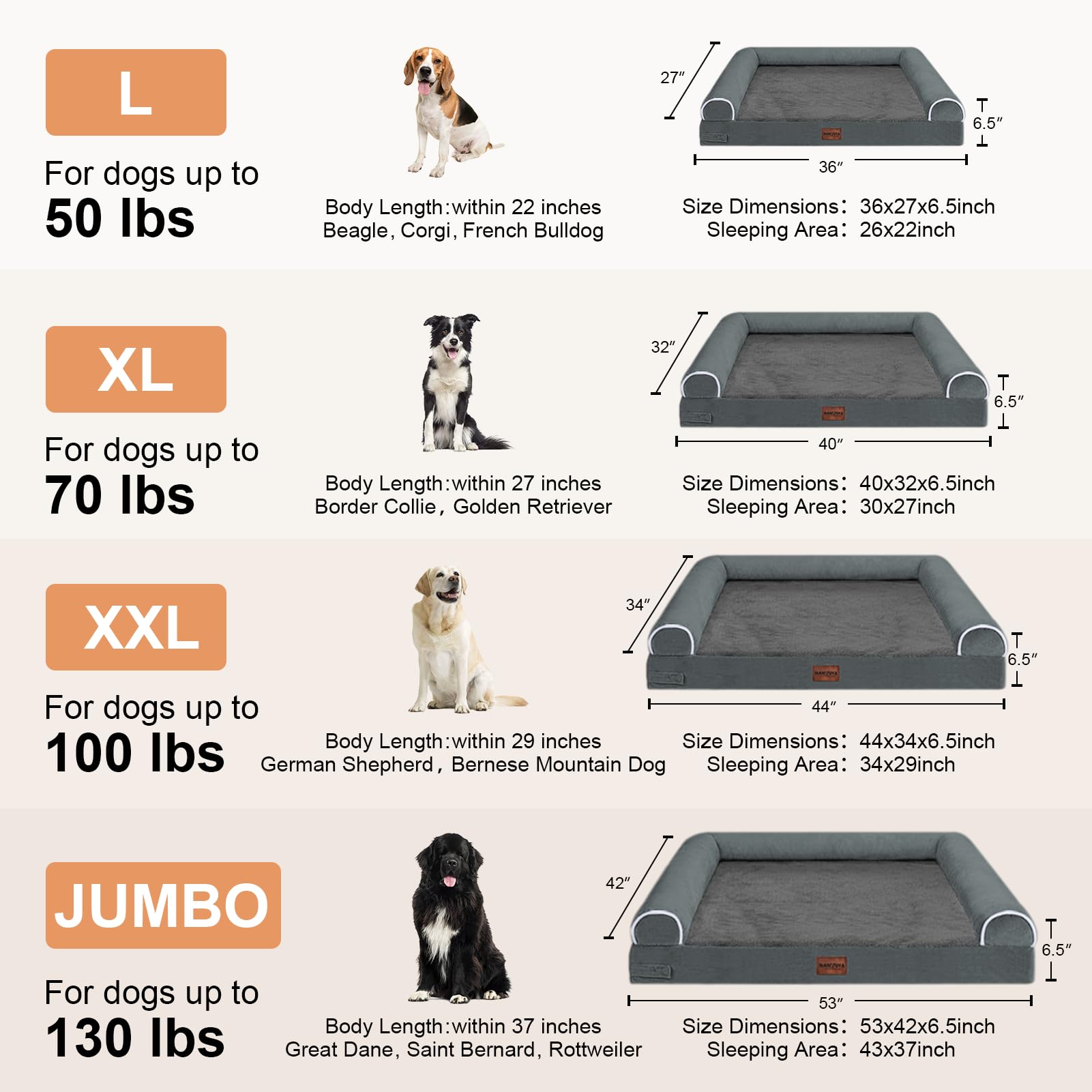 Large Dog Bed Orthopedic Washable: Beds Bolster Xl Bed Big Xlarge Dogs Memory Foam Couch Sofa Waterproof With Removable Cover - Dark Grey