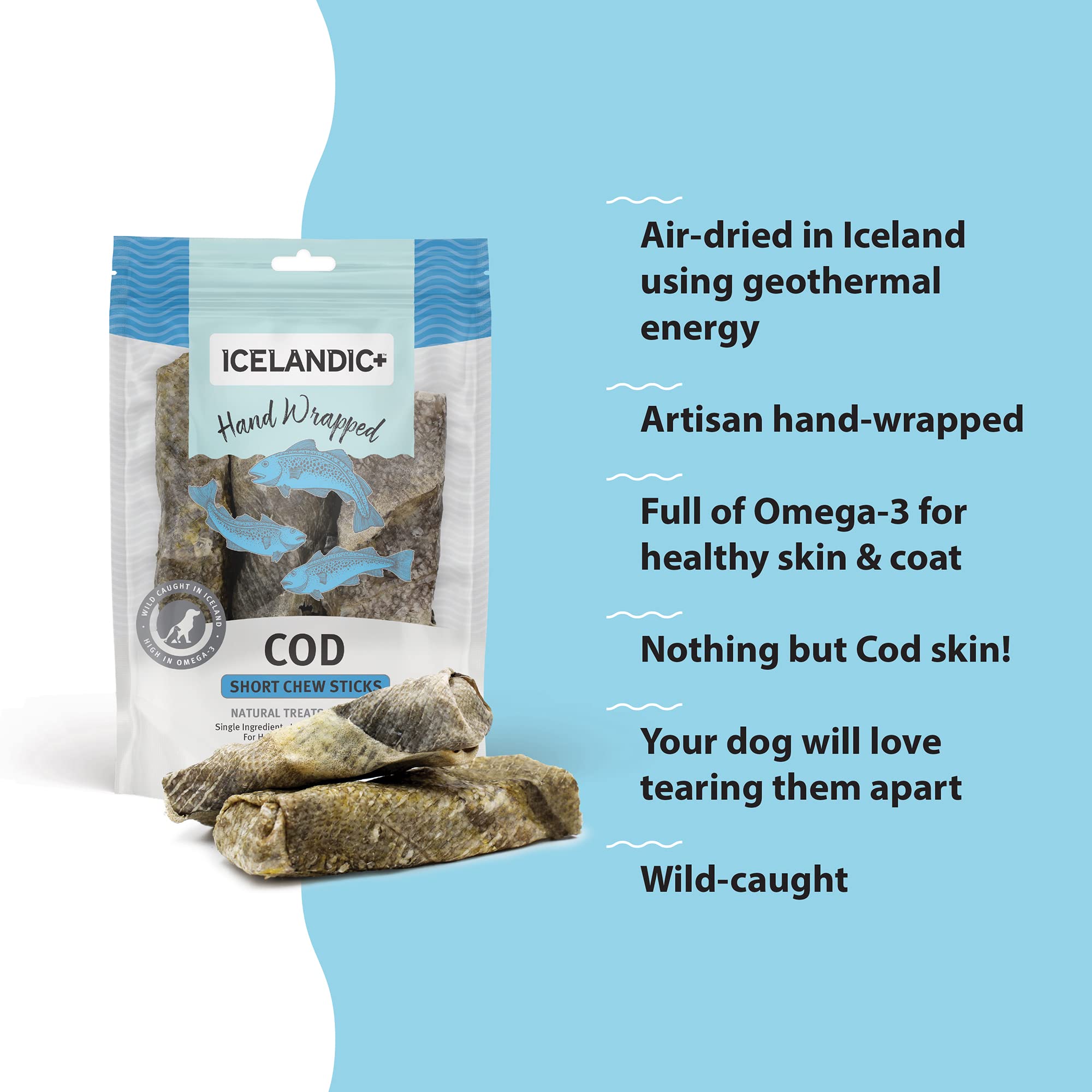 Icelandic Dog Cod Skin Chew Stick 5 Inches 3 Pack