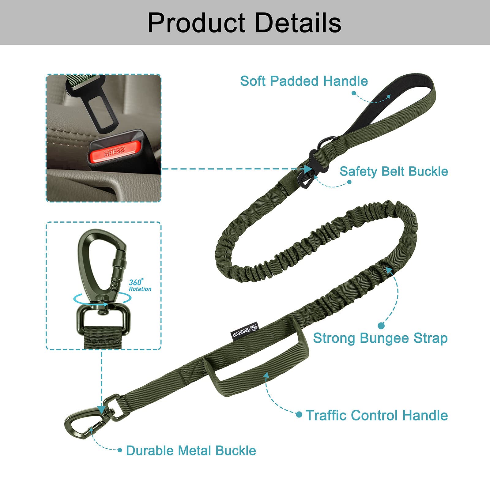 OEBEESA Tactical Dog Collar and Leash Set:-Adjustable Military Nylon Dog Collar with Handle Shock Absorbing Retractable Strong D